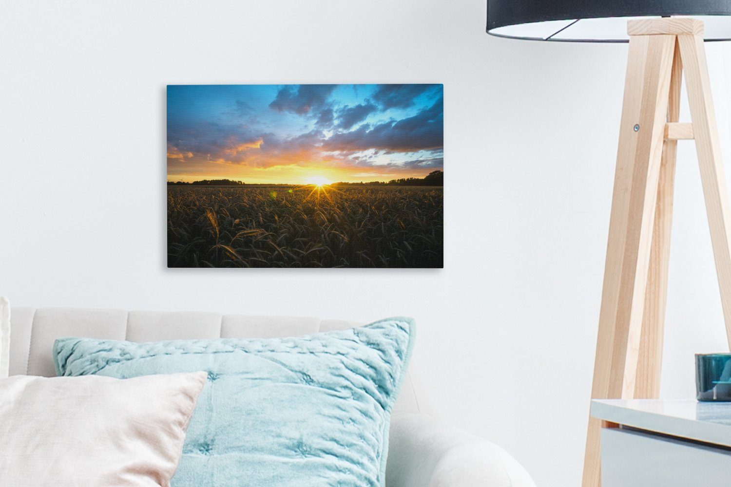 OneMillionCanvasses® Leinwandbild Sonne - Himmel Wanddeko, Aufhängefertig, Mais, 30x20 Leinwandbilder, (1 Wandbild St), - cm