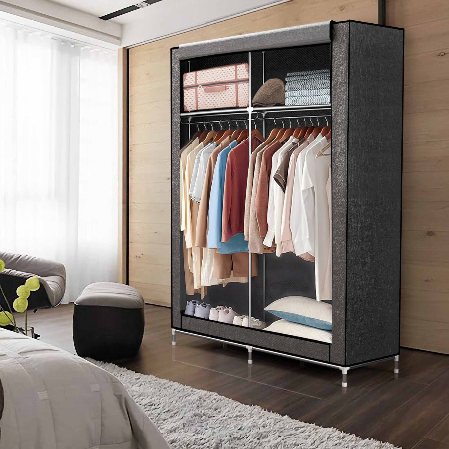 Intirilife Kleiderschrank (Stoffschrank, 1-St) Faltschrank 170x108x45 cm - Kleiderschrank Camping Kleiderstange – Bild 4 von 5