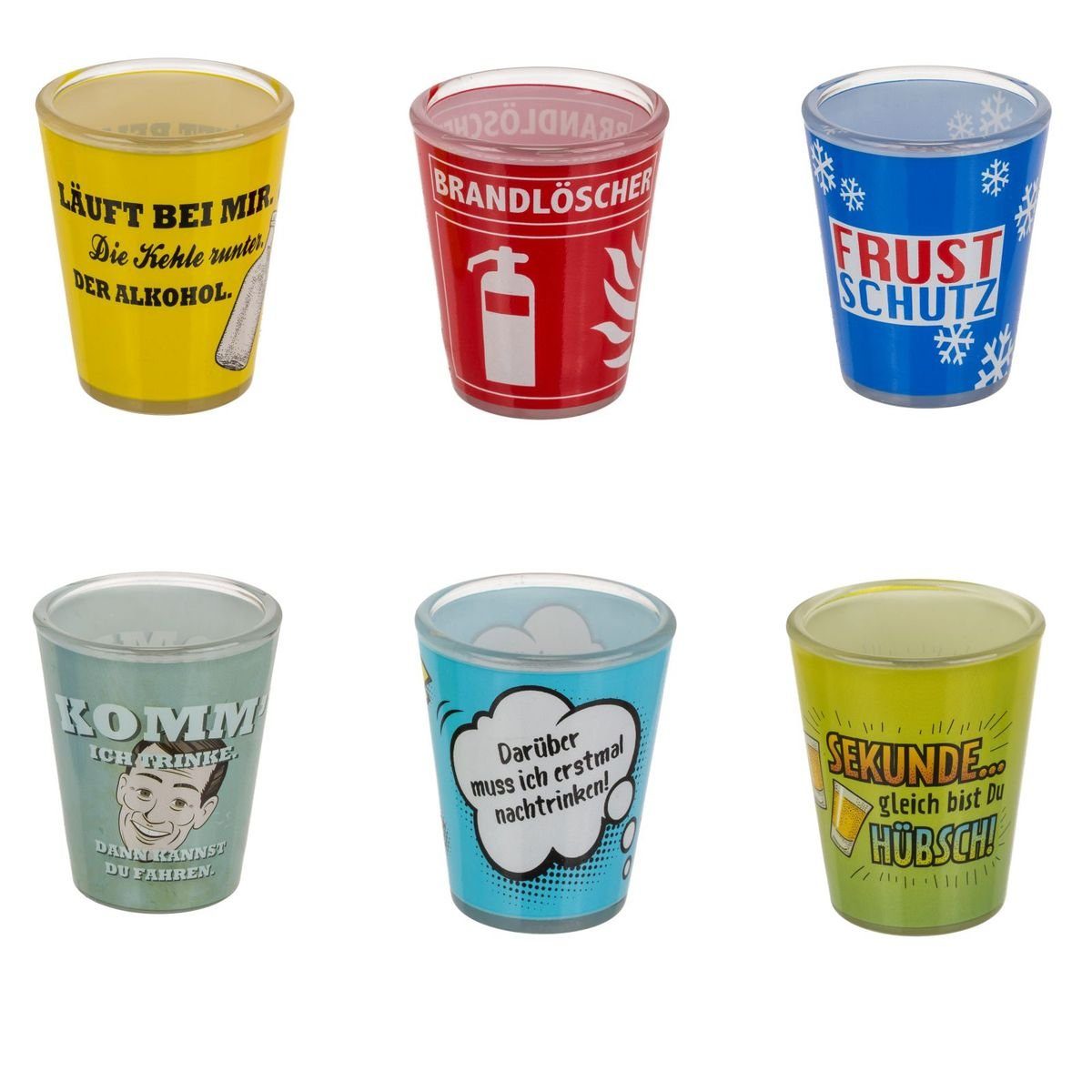 Out of the Blue Schnapsglas Lustiges Shotglas mit Trinkspruch für 60 ml Schnapsglas ca. 5 x 6 cm, Glas, Party Gag