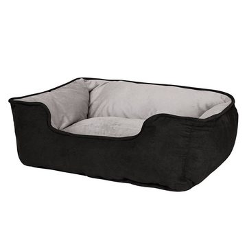 lionto Tierkissen 2-in-1 Hundebett in Wildlederoptik, mit Wendekissen, schwarz/grau, 60 cm x 50 cm