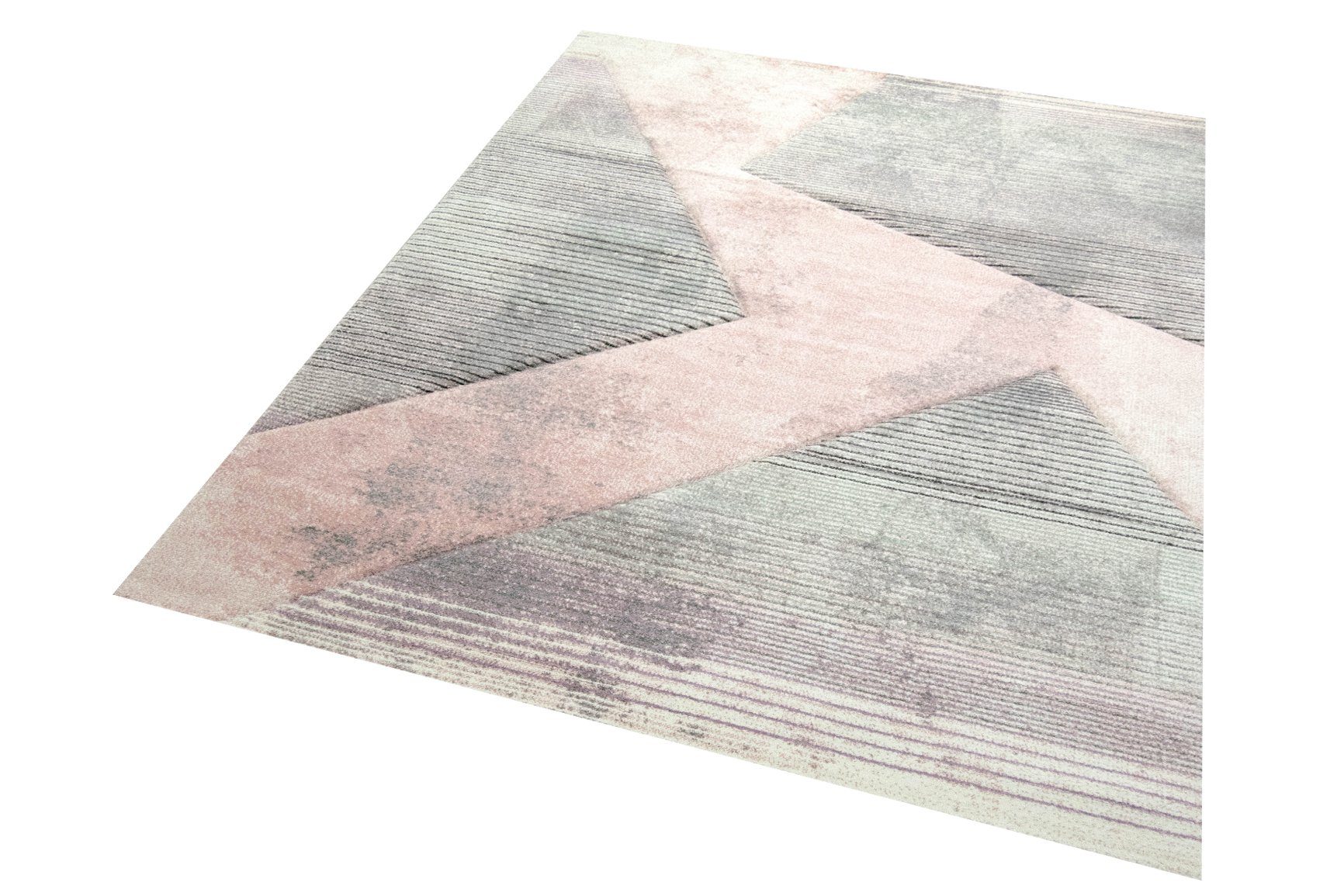 Carpetia Teppich Wohnzimmer modernes gestreiftes Muster grün rosa grau - pflegeleicht, rechteckig, Höhe: 13 mm