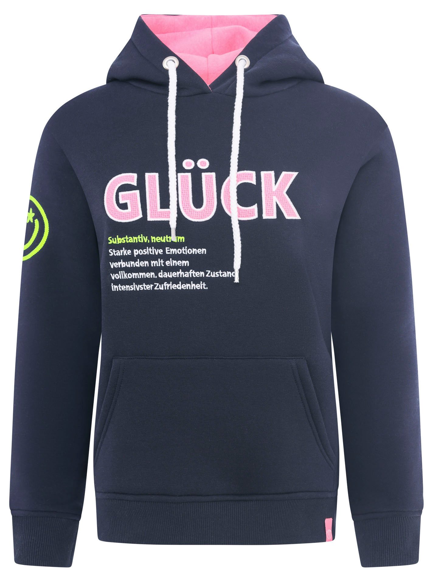 Zwillingsherz Hoodie "Glück" mit Schriftzug Glück günstig online kaufen