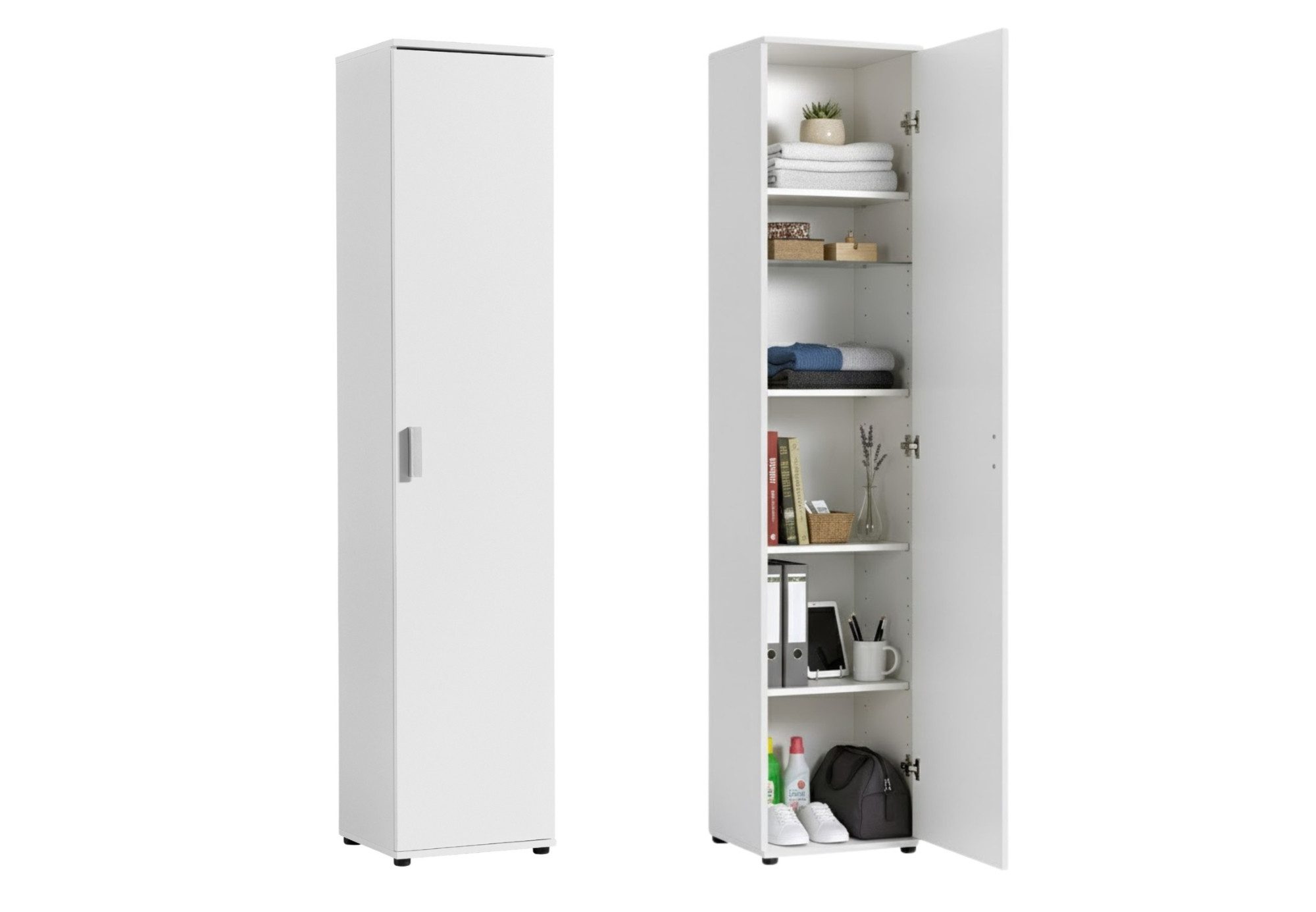 Home Collective Mehrzweckschrank Schmaler Schrank 40 cm breit mit 1 Tür & 4 Einlegeböden (Universalschrank Haushaltsschrank für Haushalt, Flur, Büro oder Schlafzimmer) 40x35x184 cm (BxTxH), Weiß