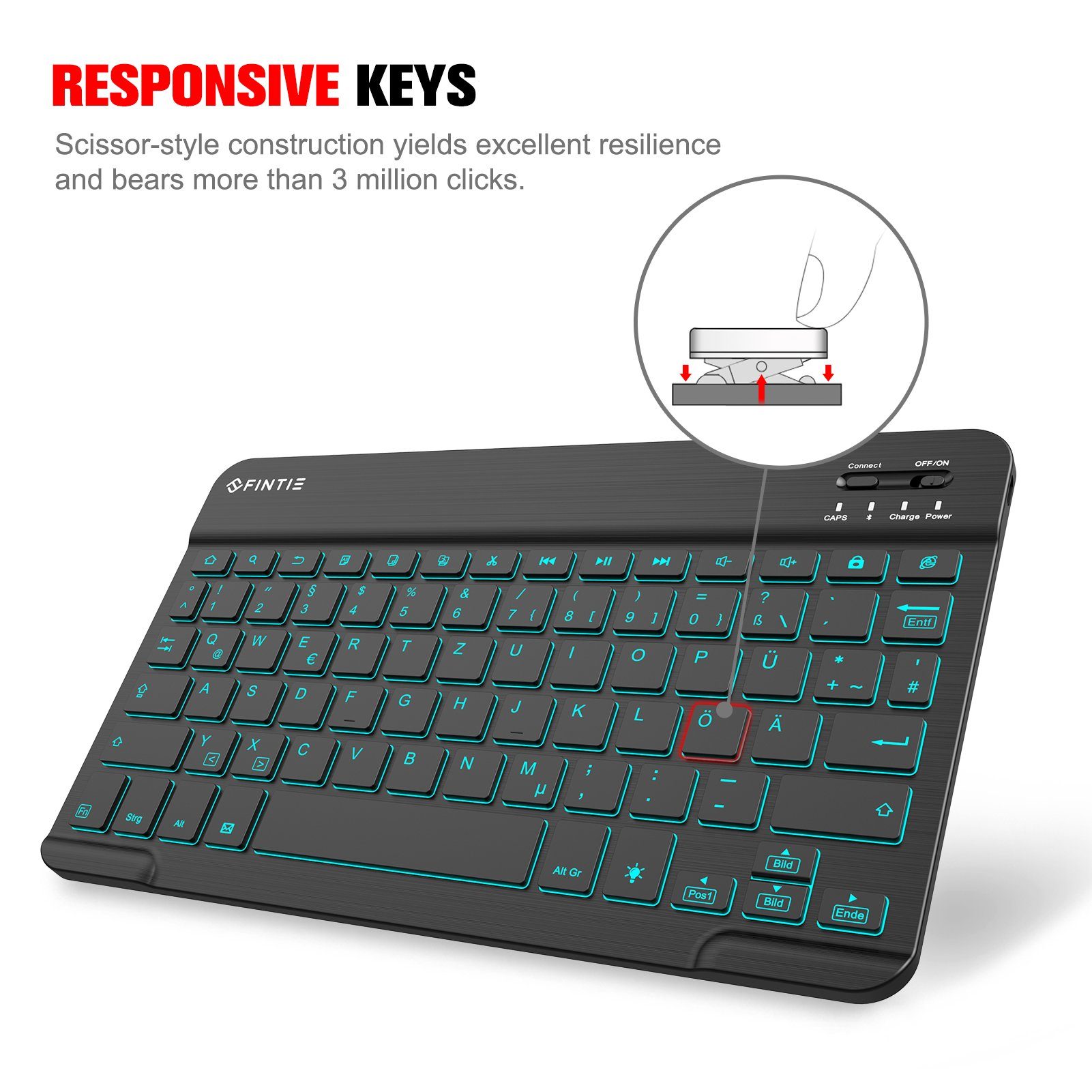 Fintie Farbige Beleuchtete Tastatur(Deutsches Layout QWERTZ) 10‘’ Bluetooth Tablet-Tastatur (für Samsung Galaxy Tab A8/S6 Lite/S8 11, Xiaomi Pad 5, Lenovo P11/M10)