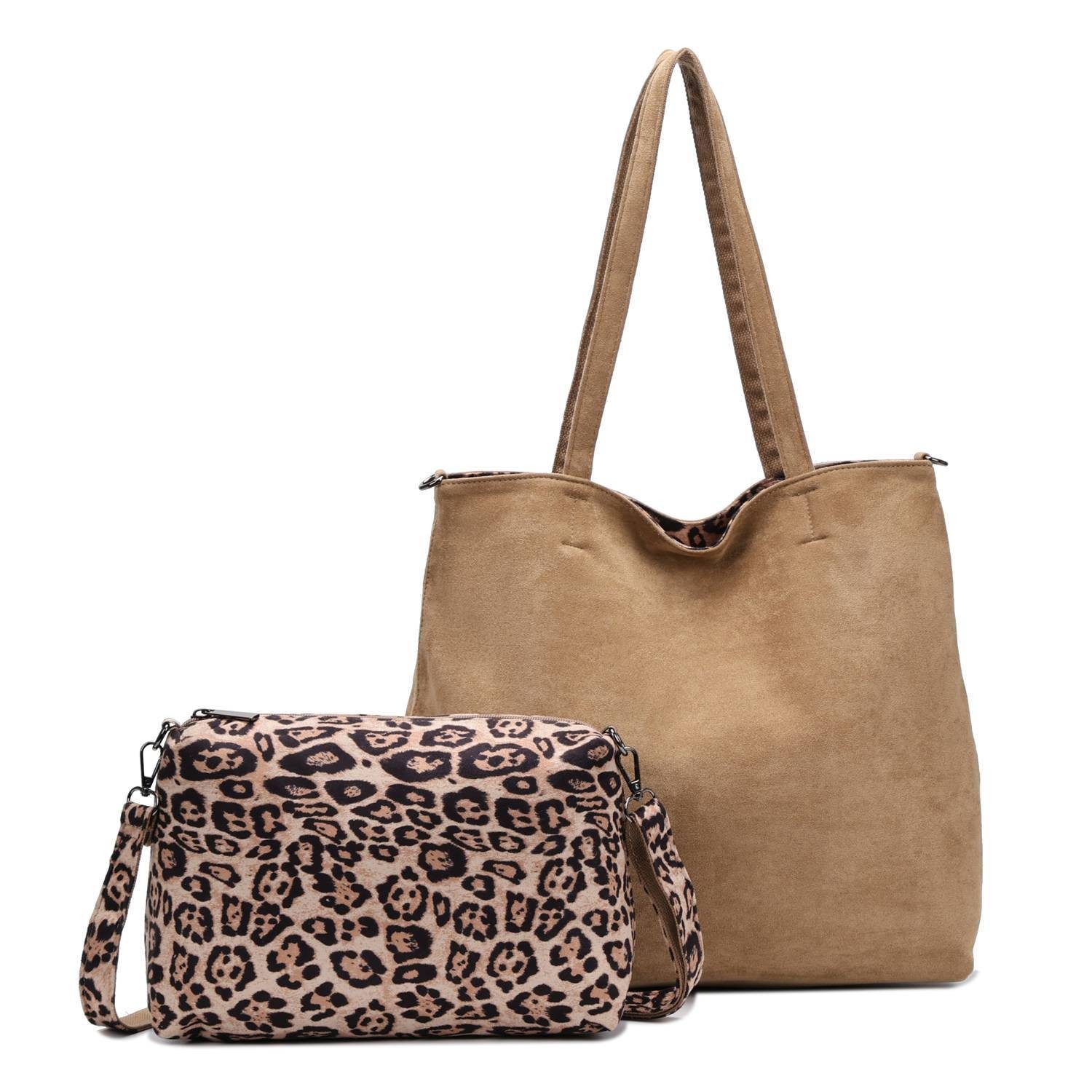 Schultertasche XL Damen Tasche Set 2in1 Shopper Tote Bag Crossbody Velours CrossOver