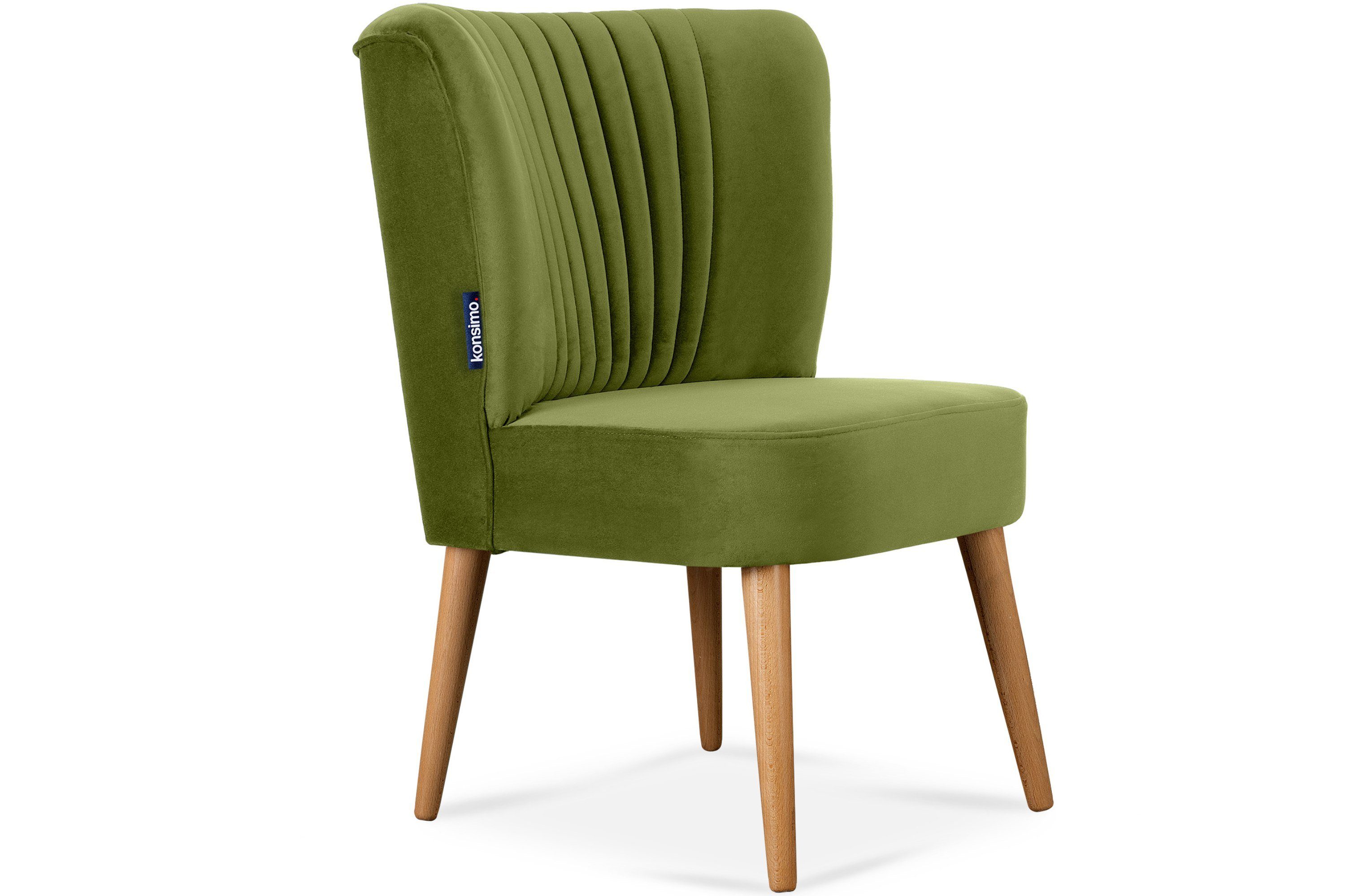 Konsimo Cocktailsessel DUCO Sessel (1-St), Ziernaht an der Rückenlehne, auf hohen Beinen aus Buchenholz gebeizter Eiche olivgrün/Eiche | olivgrün