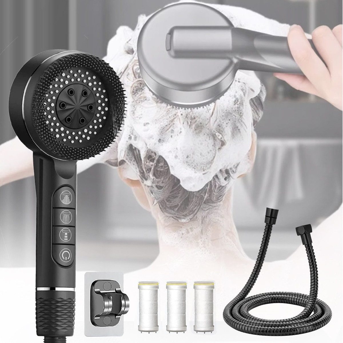 Novzep Handbrause Handbrause, sparsame Duschbrause mit 1,5 m Schlauch, 4 Strahlarten, Hochdruck