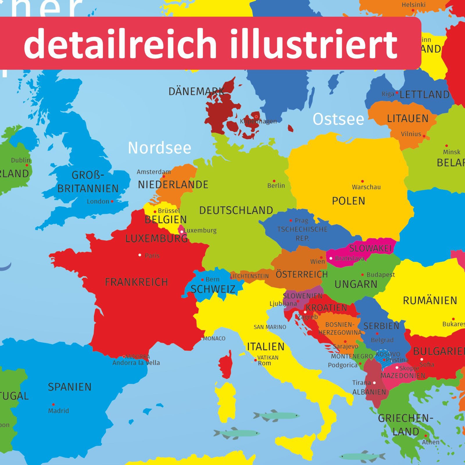 nikima Poster Kinder Lernposter Europa - Größe: DIN A3 - 420 x 297 mm, Europa, Kinder Lernposter – Bild 4 von 5
