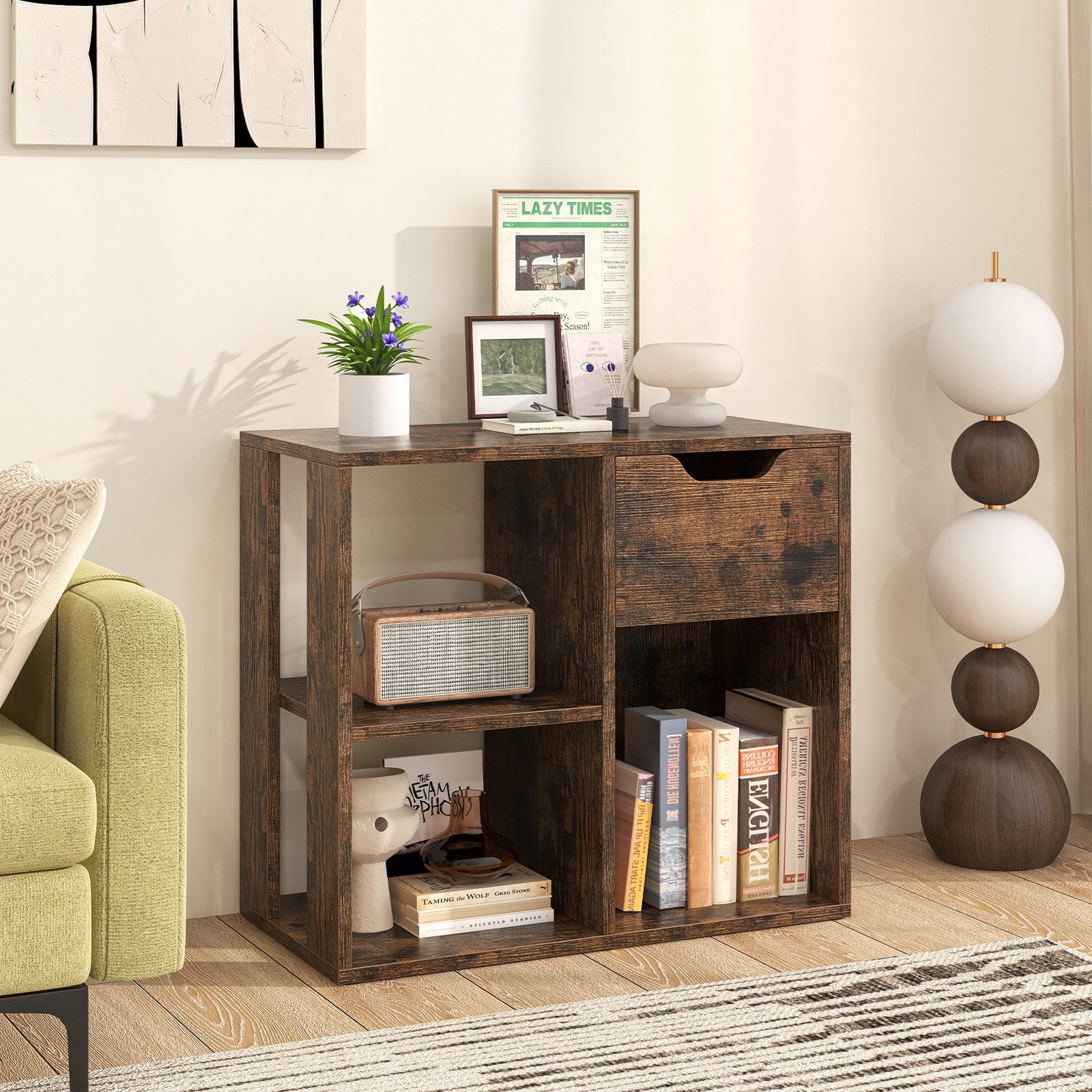 COSTWAY Bücherregal Beistelltisch, mit Schubalde & Fächern, 60x30x52cm günstig online kaufen