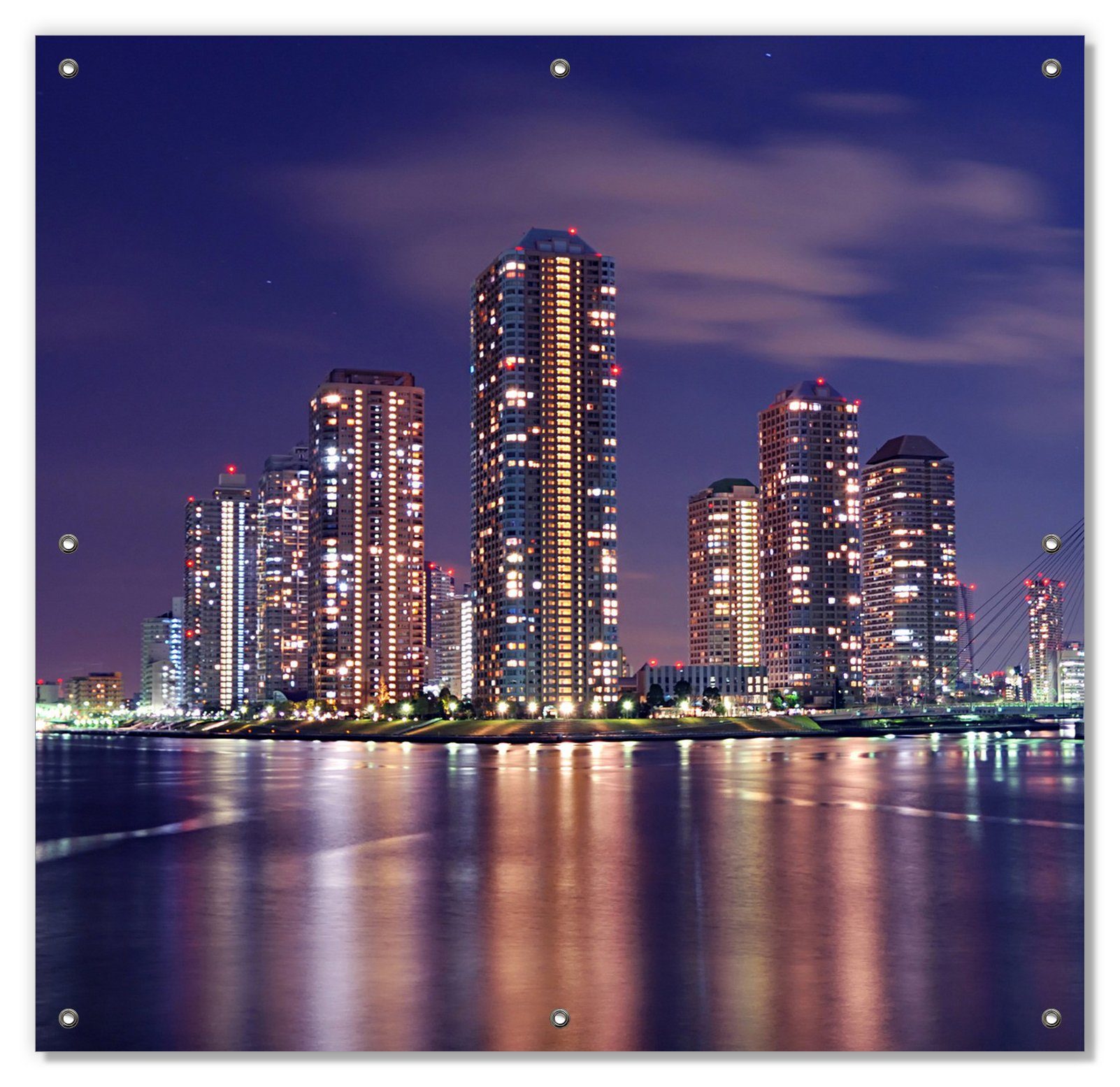 Sonnenschutz Tokyo- Skyline Nacht, wiederablösbar wiederverwendbar mit Wallario, bei Saugnäpfen, und blickdicht