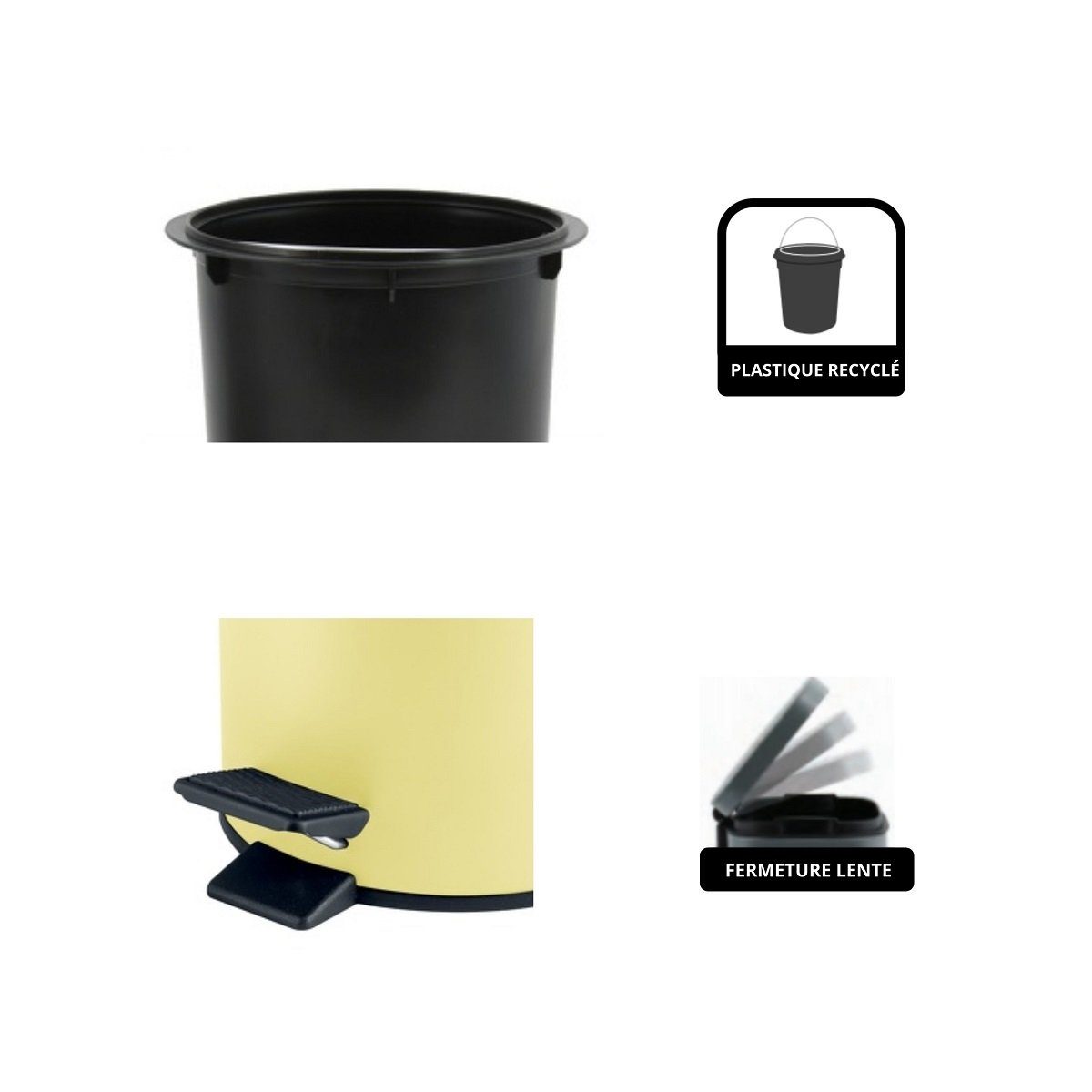 spirella Kosmetikeimer ADELAR, Treteimer mit Softclose-Absenkautomatik, herausnehmbarem Inneneimer, Anti-Fingerprint-Beschichtung, matt Finish, 3L, hellgelb