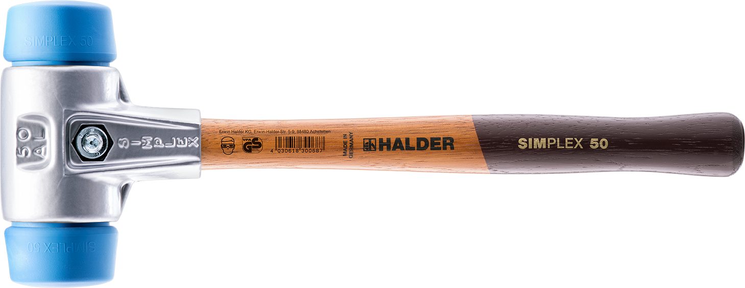 Halder KG Hammer SIMPLEX-Schonhämmer,mit Aluminiumgehäuse hochwertiger Holzstiel Ø=50 mm | Hammer