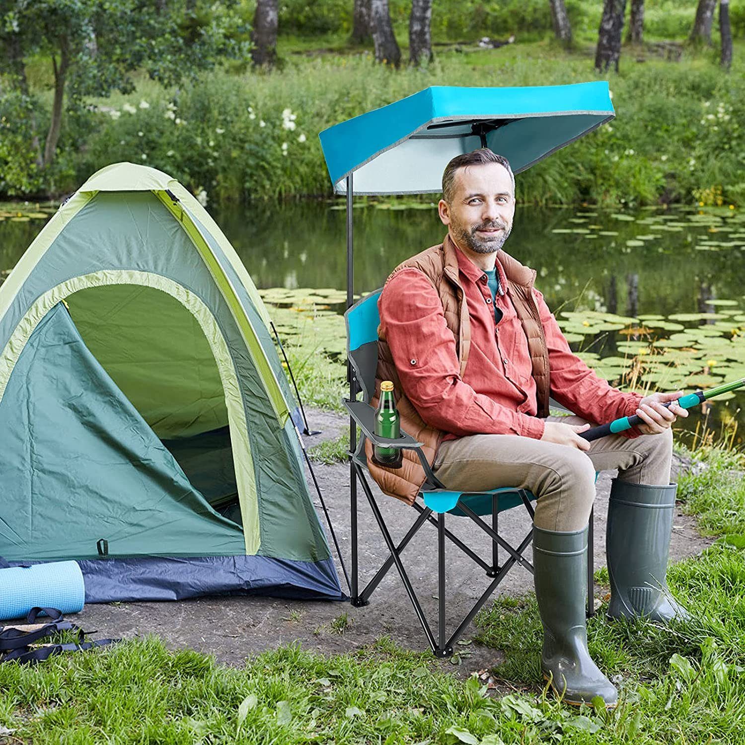 Campingstuhl bis 150kg,blau Klappstuhl, KOMFOTTEU