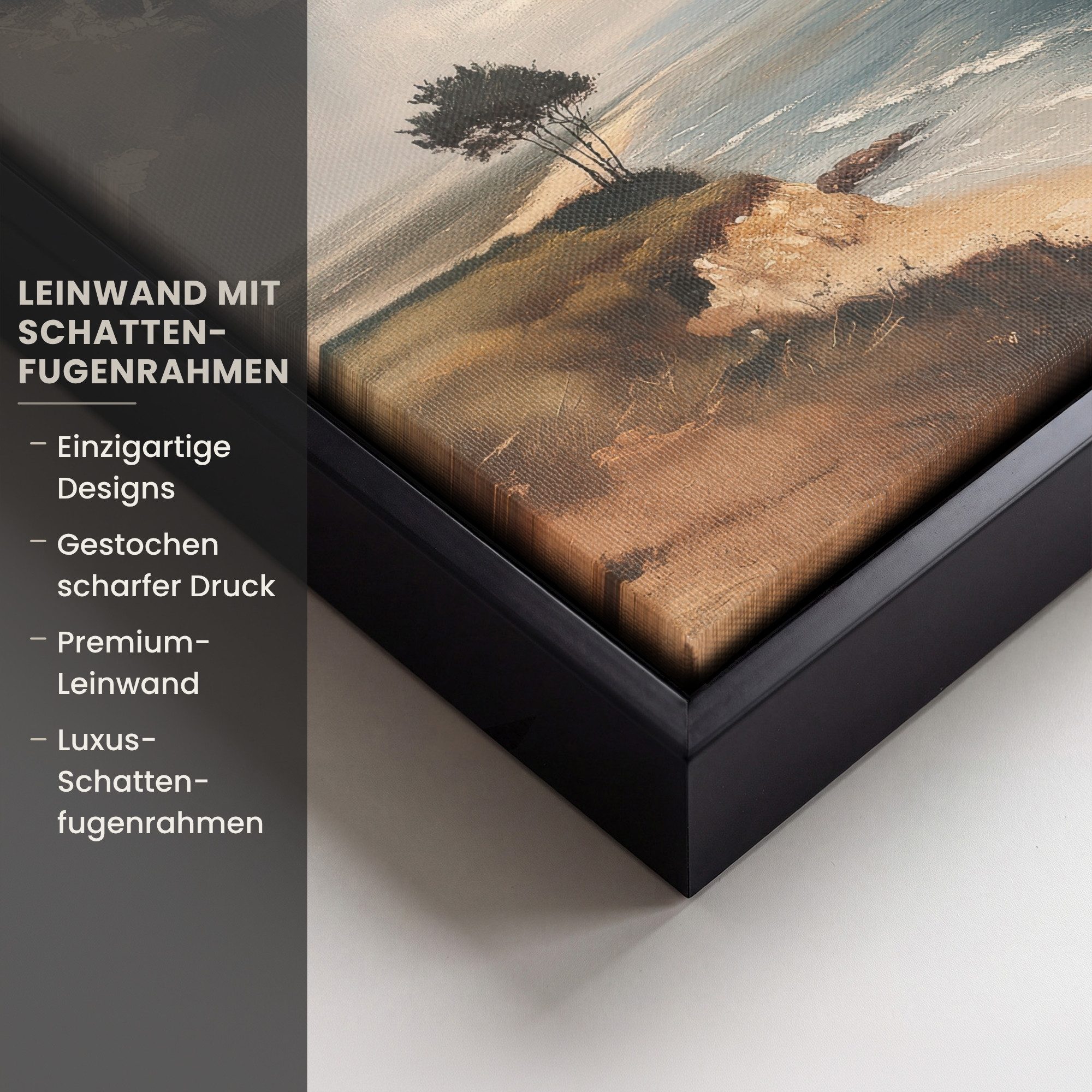 OneMillionCanvasses® Leinwandbild mit Rahmen - Klippe - Meer - Baum, Fotodruck (1 St), Leinwand Bilder Klein, Wand Dekoration Aesthetic 20x20cm – Bild 3 von 5