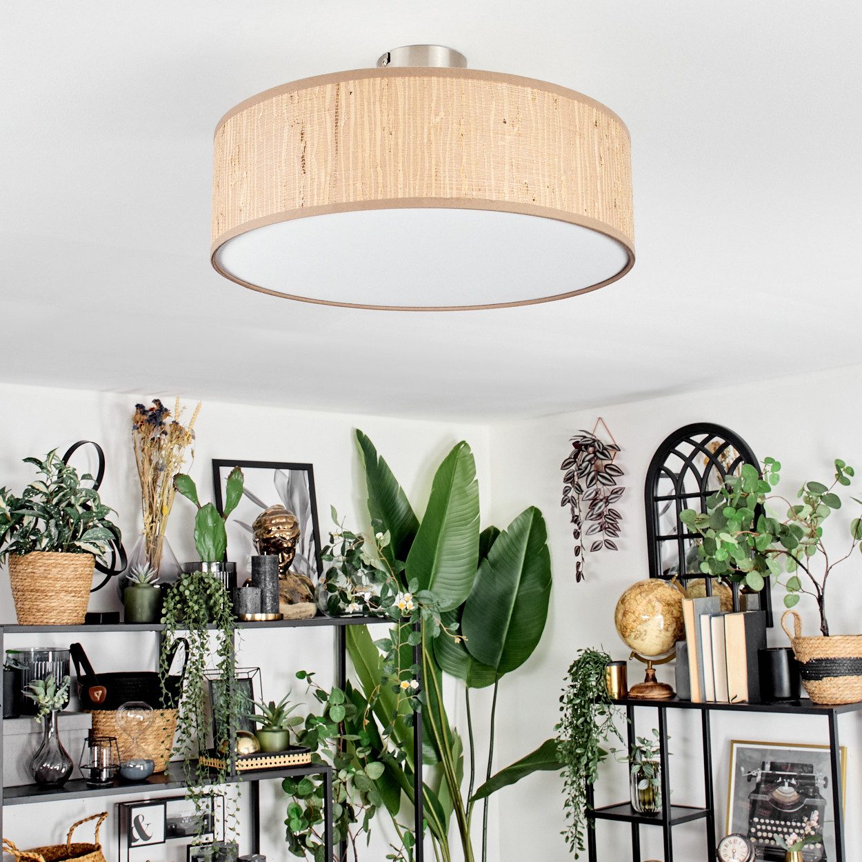 hofstein Deckenleuchte Deckenlampe aus Metall/Holz/Stoff/Kunststoff in günstig online kaufen