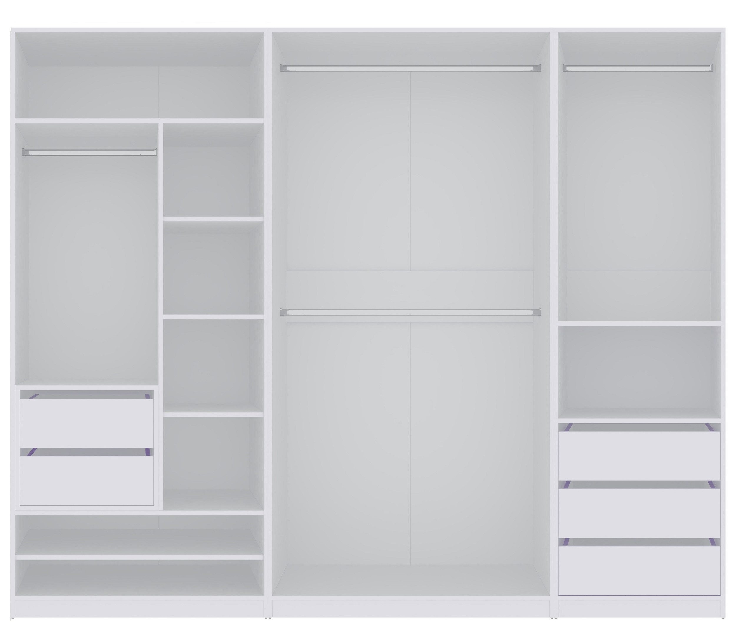Marmex Möbel Garderobenschrank TRES SET D/B Kleiderschrank mit 5 Schubladen Eckkkleiderschrank (4-St) 4 Kleiderstangen, viel Stauraum, ohne Türen