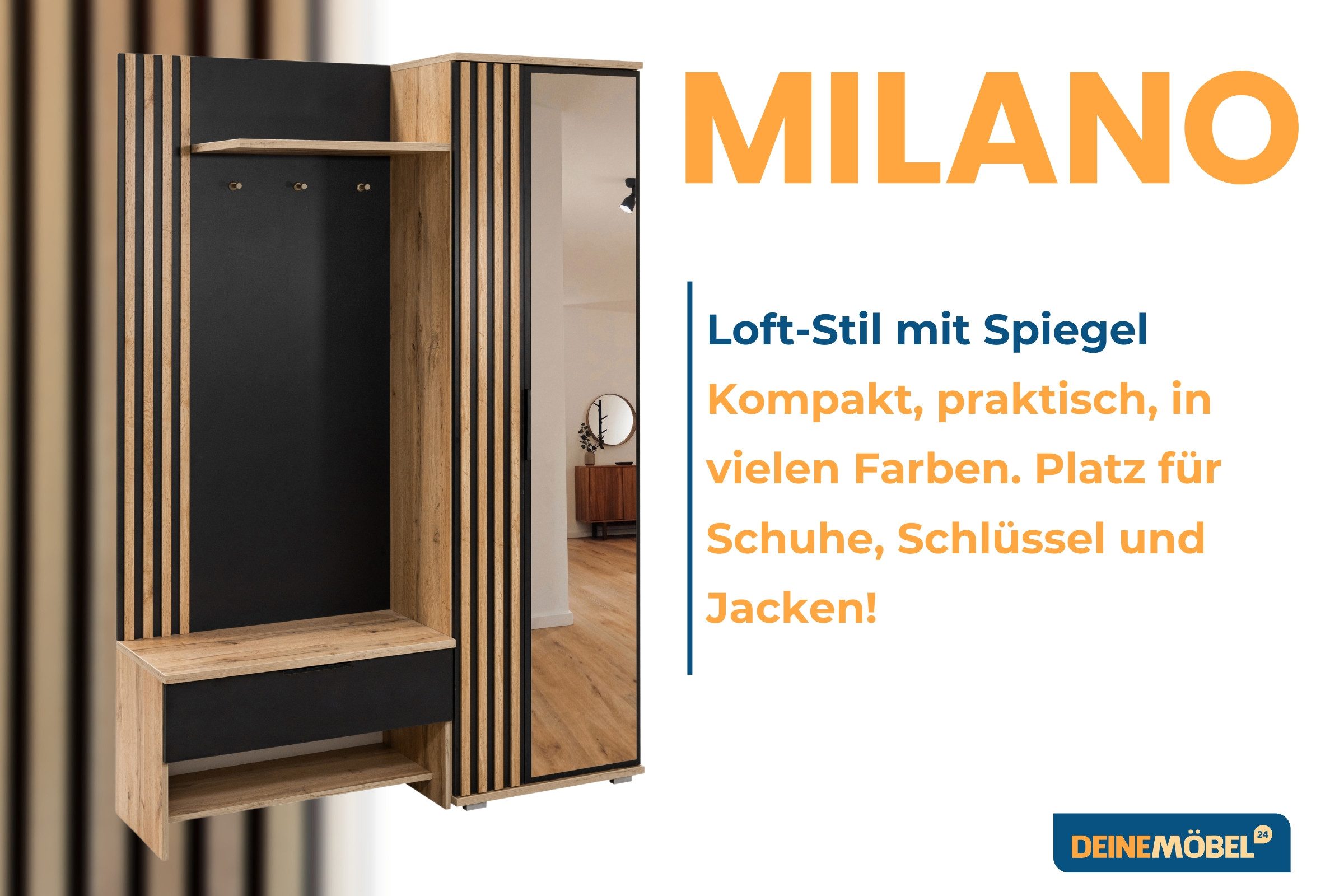 Deine Möbel 24 Garderobenschrank MILANO Garderobe Flurgarderobe Garderoben- günstig online kaufen