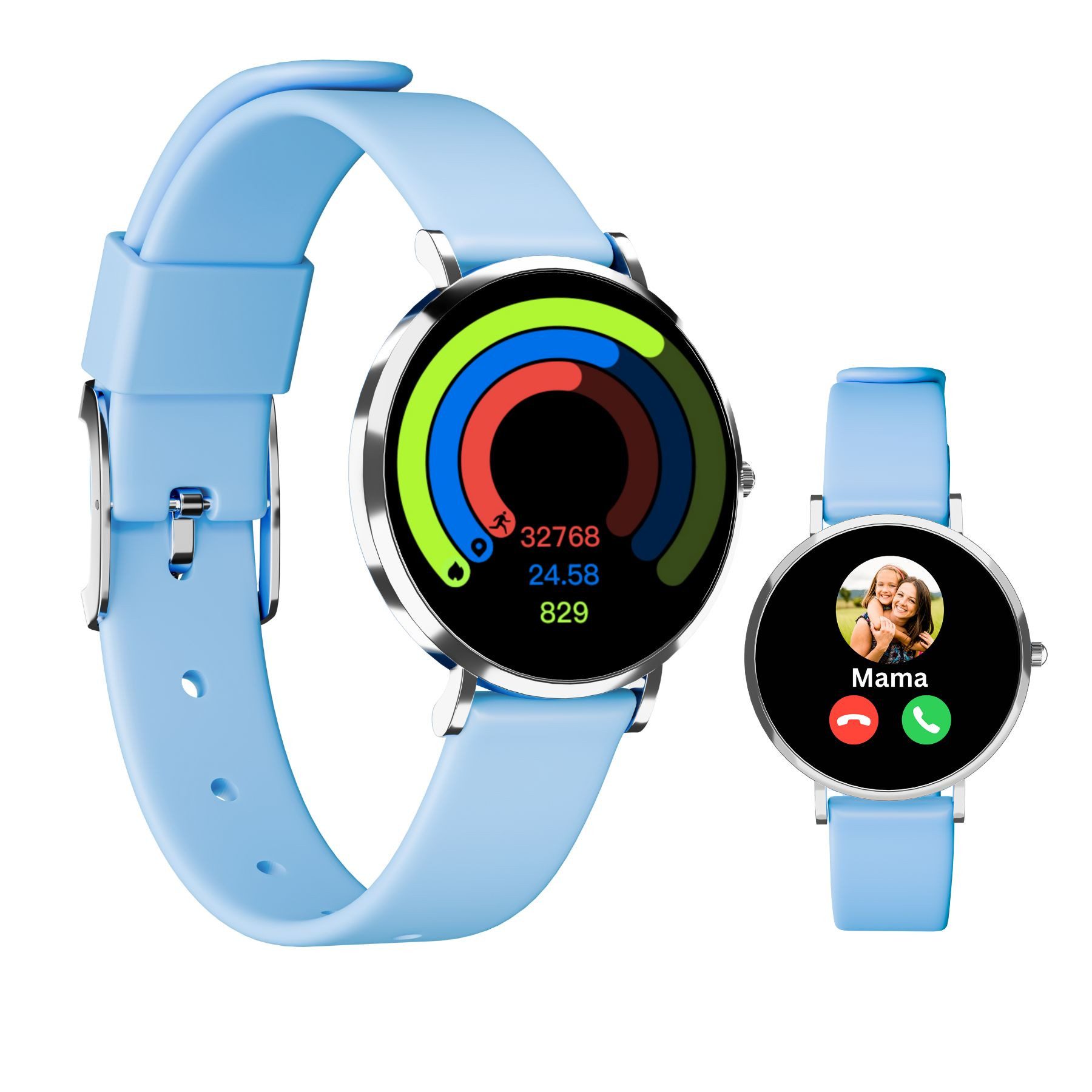 XCOAST Lino-Time in Blau, extra kleine, praktische Kinder Smartwatch (3,7 cm) Set, nur 6,9mm hoch, 6 Tage Akku Laufzeit, Spiele, >100 Sportarten, SOS NOTRUF, 6 Tage Akku, IP68 wasserdicht, Edelstahl, flach
