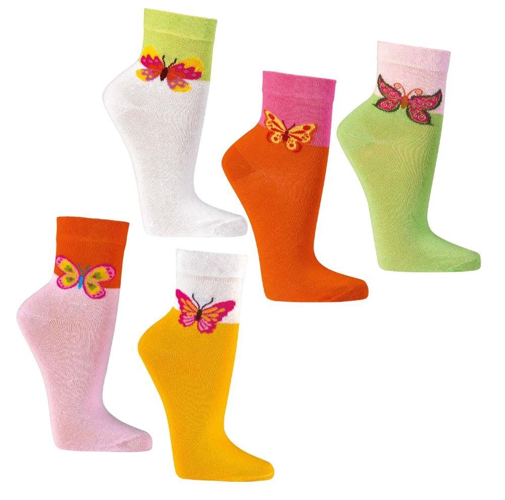 Wowerat Kurzsocken Baumwolle Kurzschaft Socken mit Schmetterling Motiv farbenfroh (2 Paar) Schmetterling Motiv an der Seite