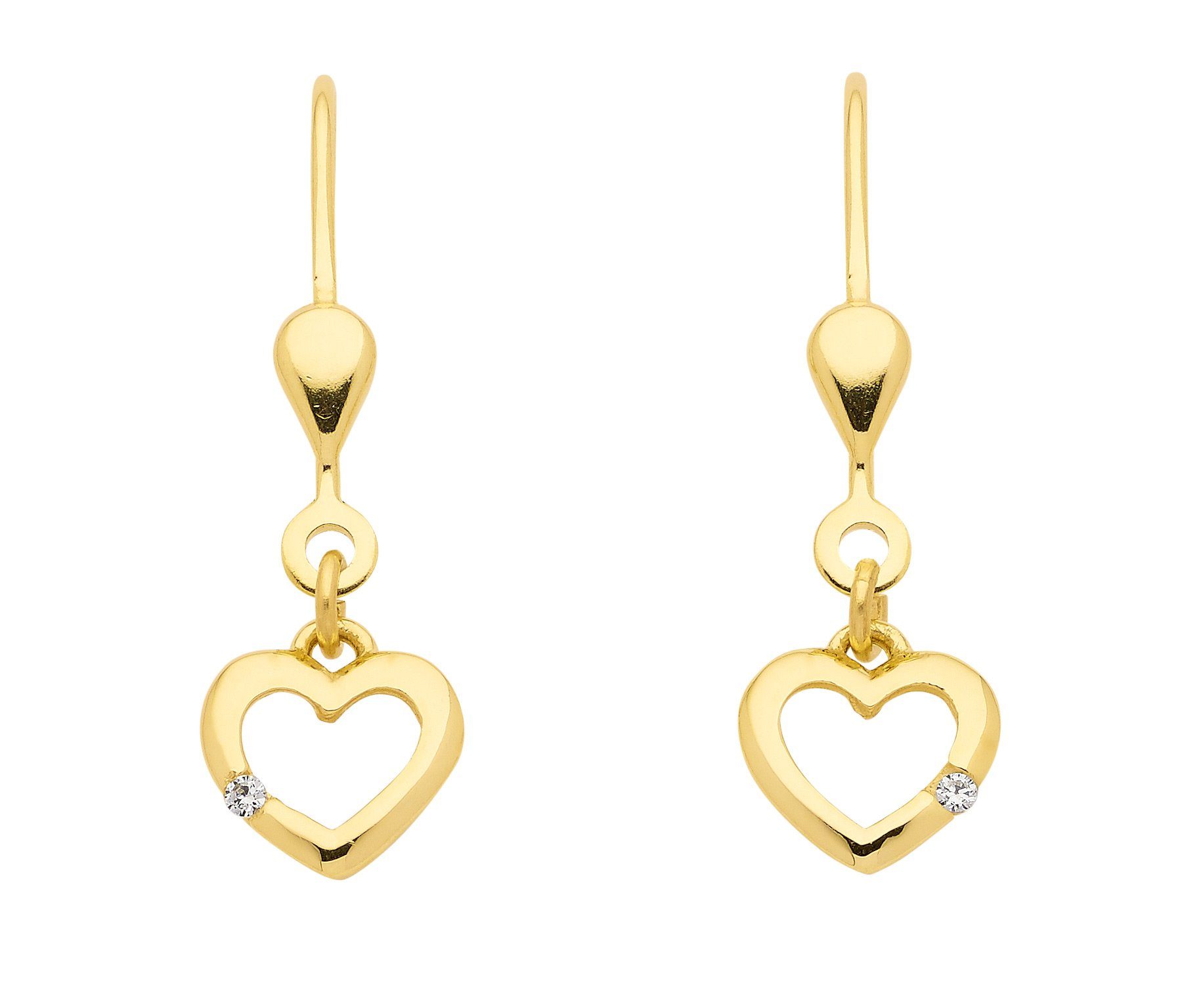 Paar Ohrhänger Ohrhänger, Ohrringe . Herz Zirkonia 333 Gelbgold