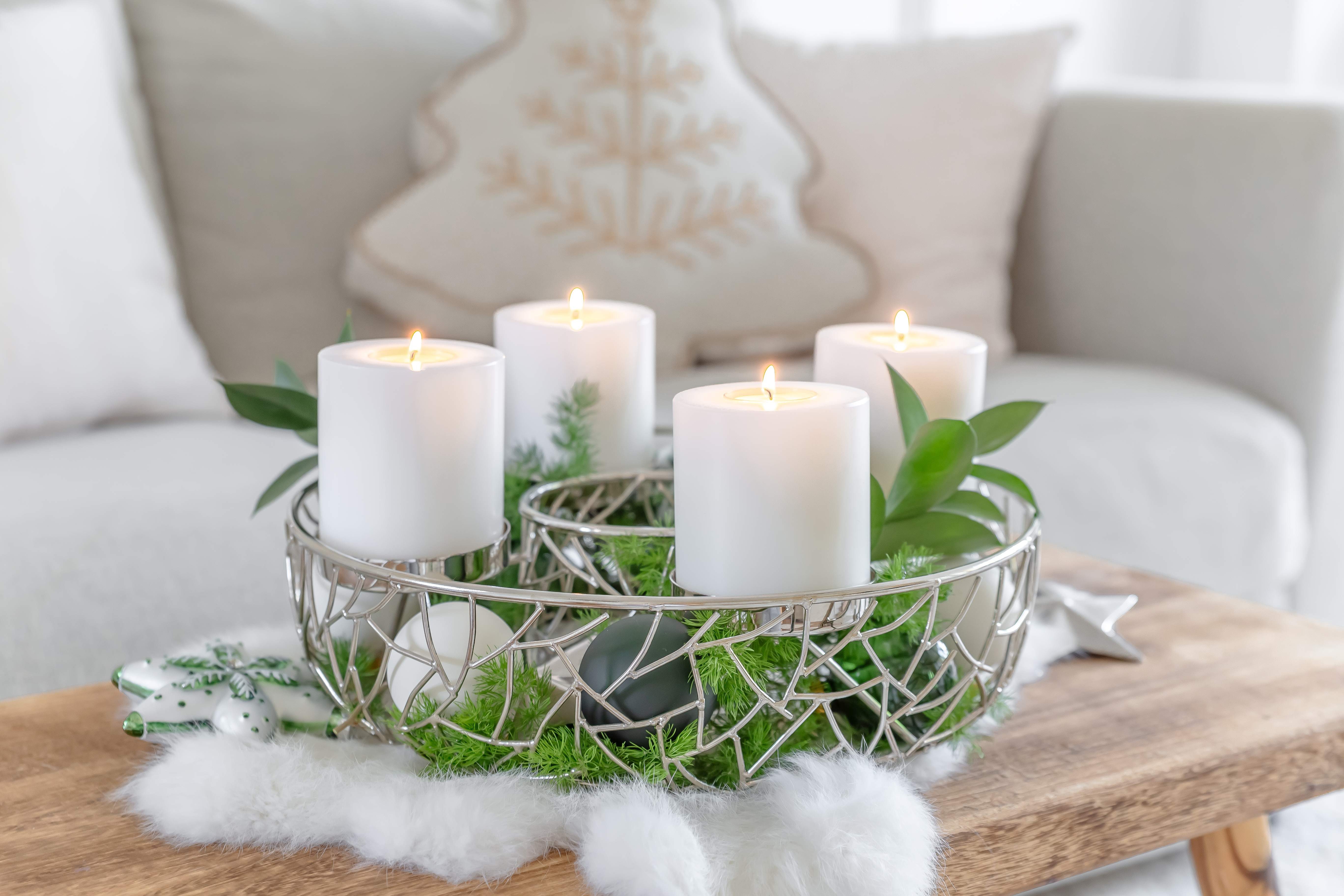 EDZARD Adventskranz Milano, Silber-Optik, glänzend, vernickelt, Ø 34 cm