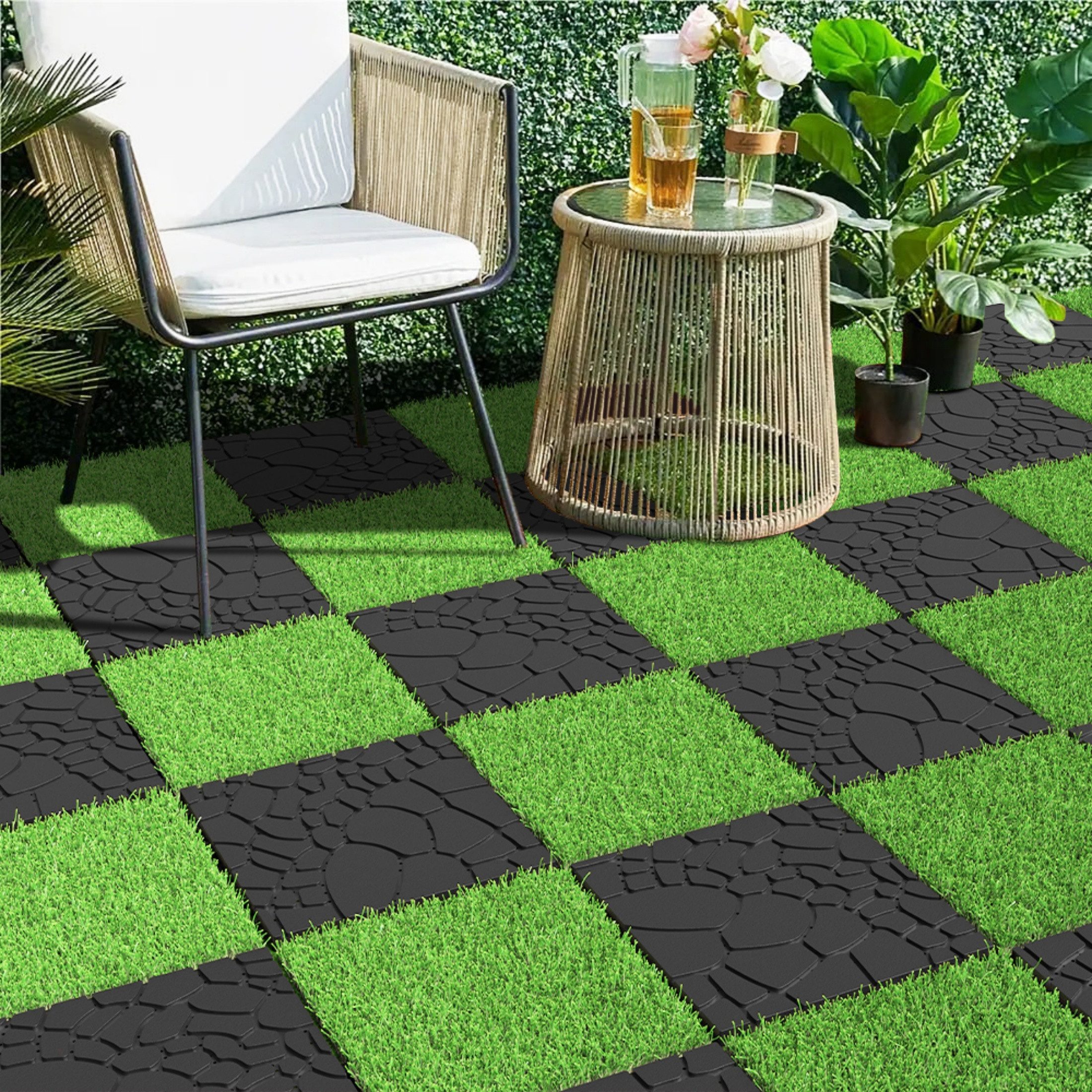 autolock Terrassenplatte Terrassenfliesen in Steinoptik 30×30 cm, Klicksystem, Polypropylen 30x30, Dunkelgrau, 44 Stück, DIY Steckfliesen aus PP, rutschfest & wasserfest, 44 Stück, Dunkelgrau