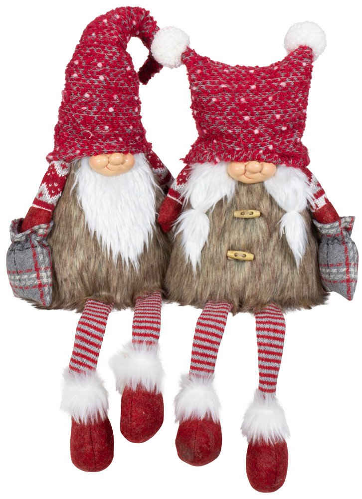 Christmas Paradise Weihnachtsfigur sitzender Wichtel 30cm (70cm) (Dekofiguren, 2 St., im Set), Gnom Kantenhocker, Pärchen - Mann und Frau, Weihnachtsdeko Rot-Braun