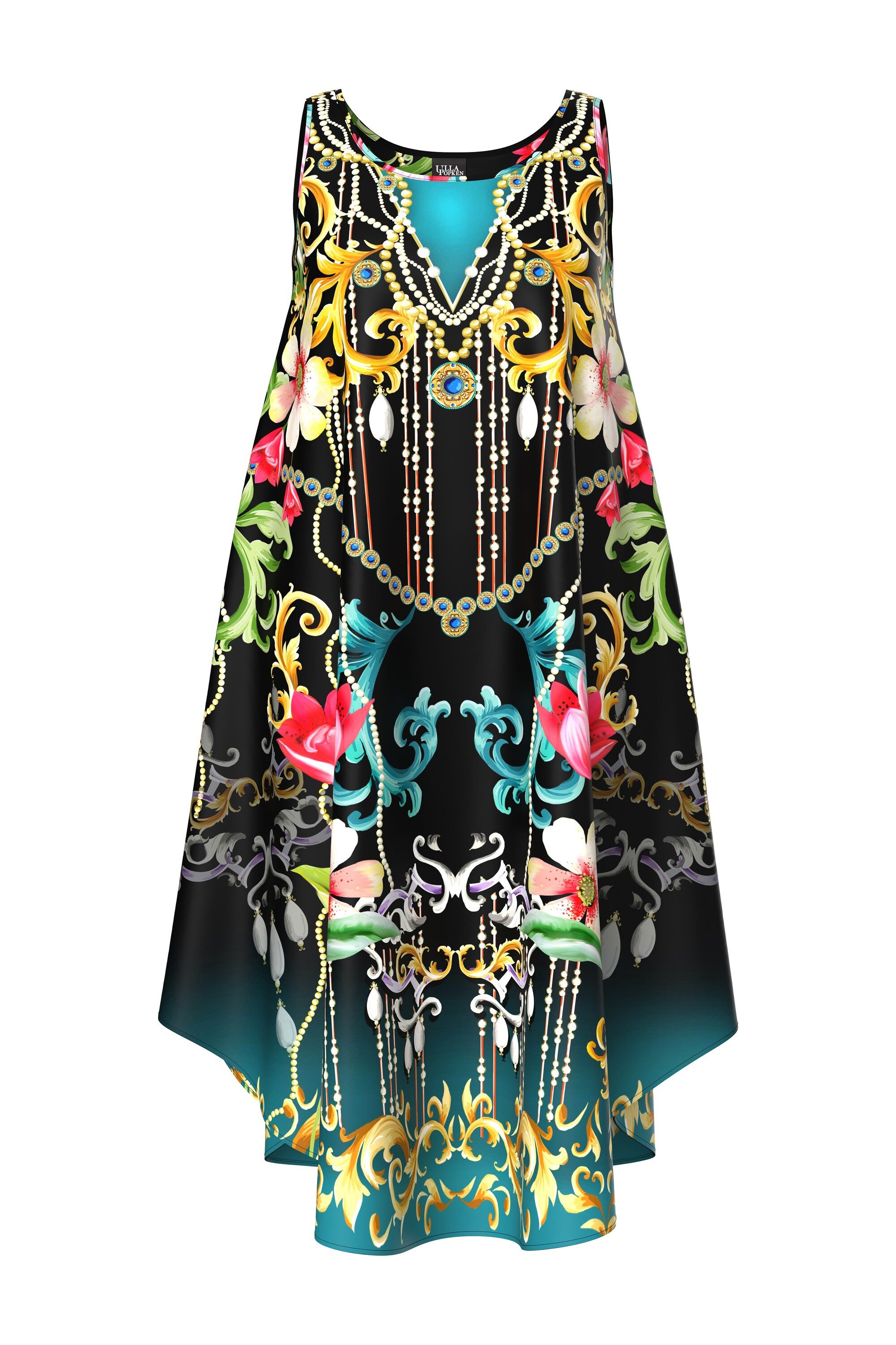 Ulla Popken Maxikleid Kleid Barock-Druck A-Linie günstig online kaufen