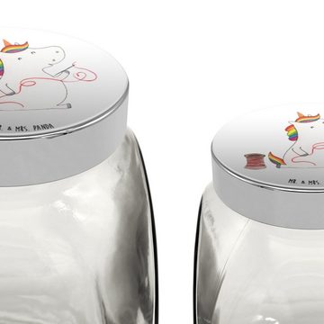 Mr. & Mrs. Panda Vorratsglas XL 2000ml Einhorn Näherin - Weiß - Geschenk, basteln, Gewürzdose, Uni, Premium Glas, (1-tlg), Stilvoll & Praktisch