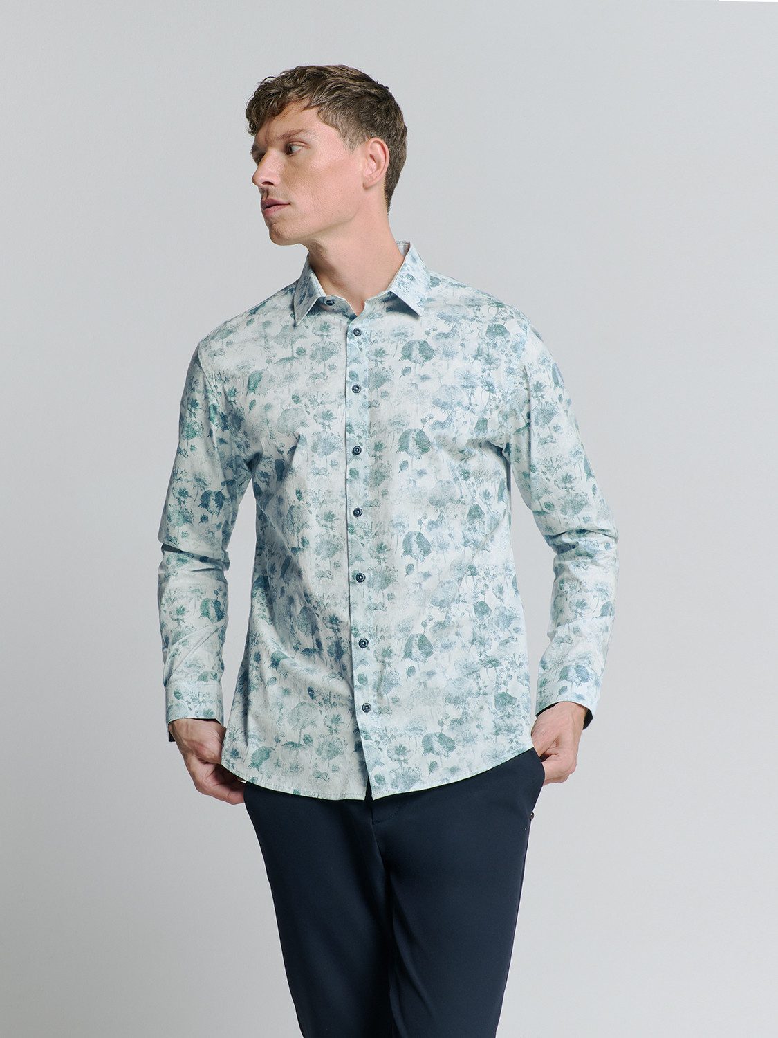 Langarmhemd No Excess Stretchhemd mit Print Shirt Stretch Allover Printed