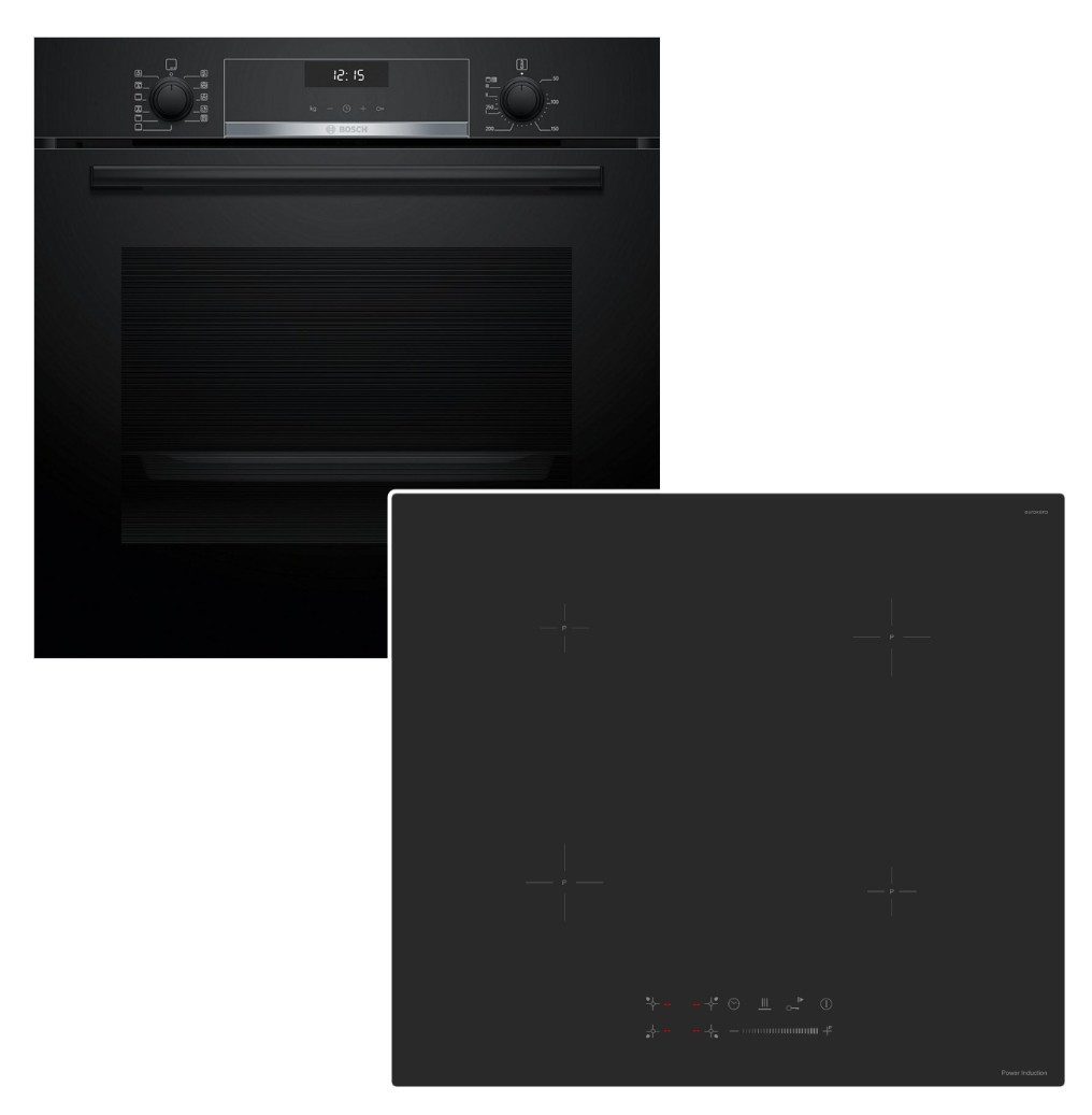 BOSCH Backofen-Set Backofen AirFry EcoClean+ keenberk Induktionskochfeld Boost Touch matt, mit Nein, EcoClean Direct