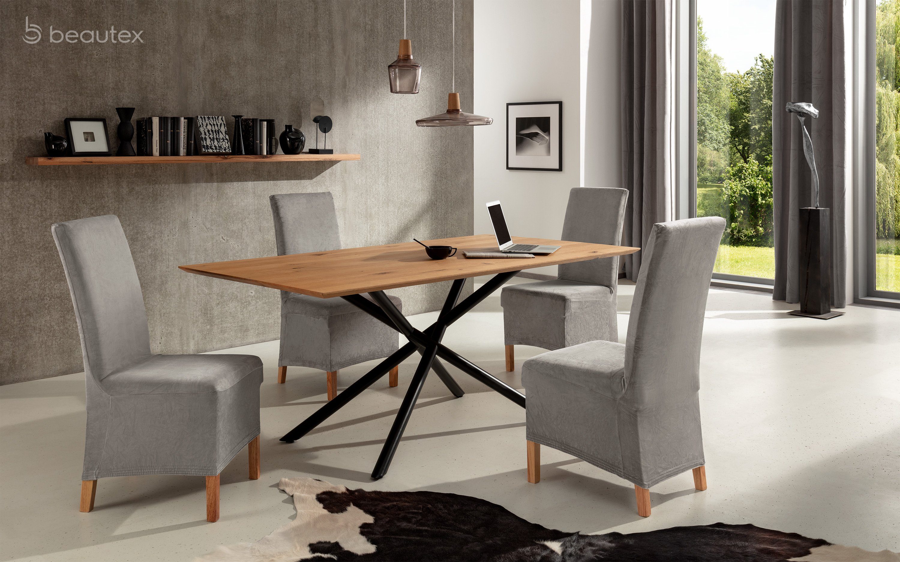 Beautex Stuhlhusse Samt lang Stretch für Stühle Eva elastisch – Bild 2 von 4