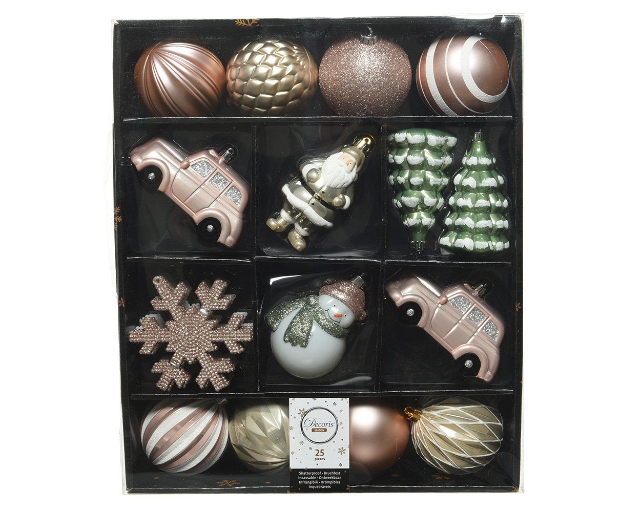 Decoris season decorations Weihnachtsbaumkugel, Новорічні кулі Kunststoff mit Фігурки 8cm rosa / perle, 25er Set