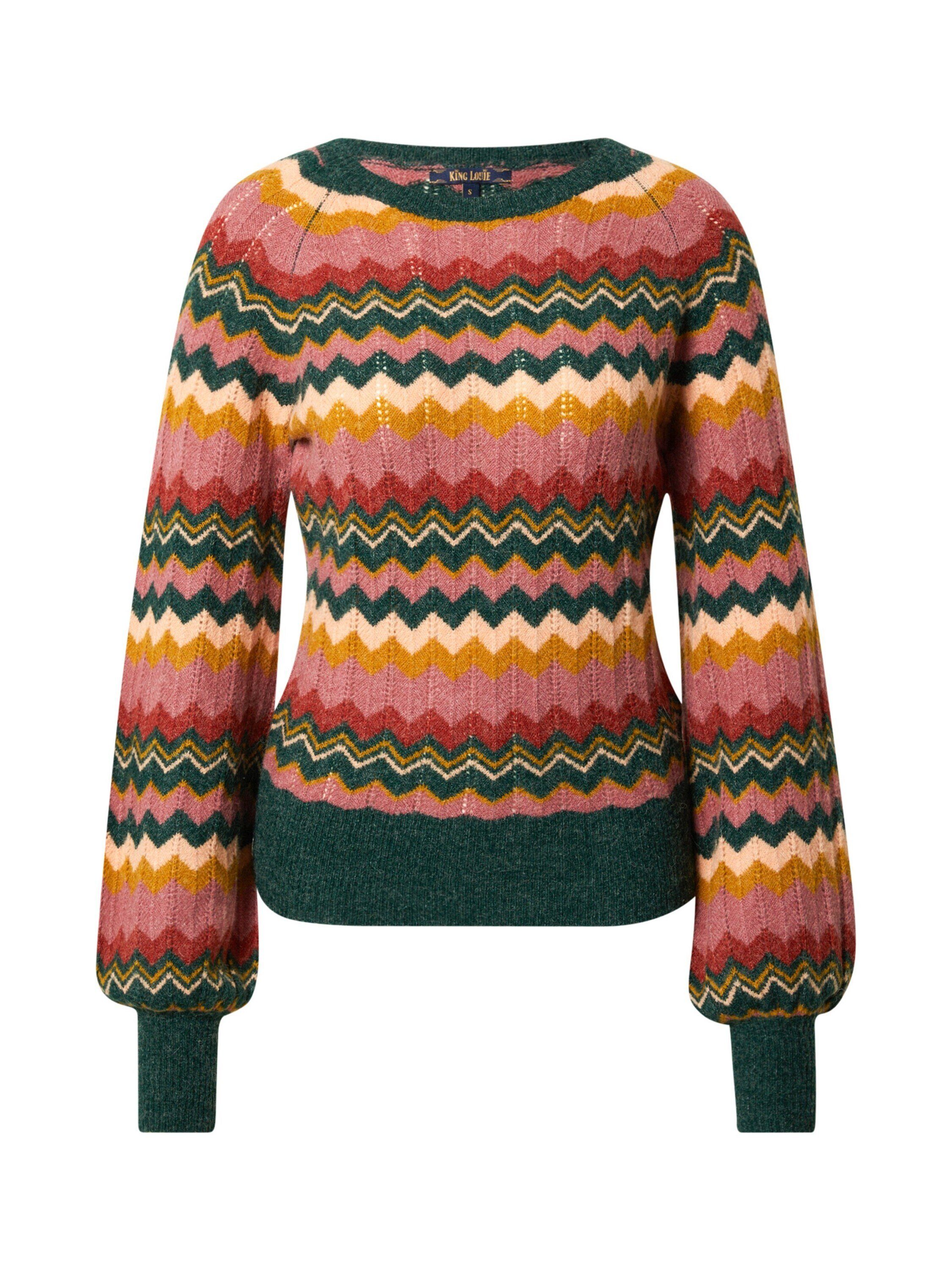 King Louie »JOANIE FARFALLE« Lochmuster WOLL Langarm PULLOVER Oberteil - Rosette