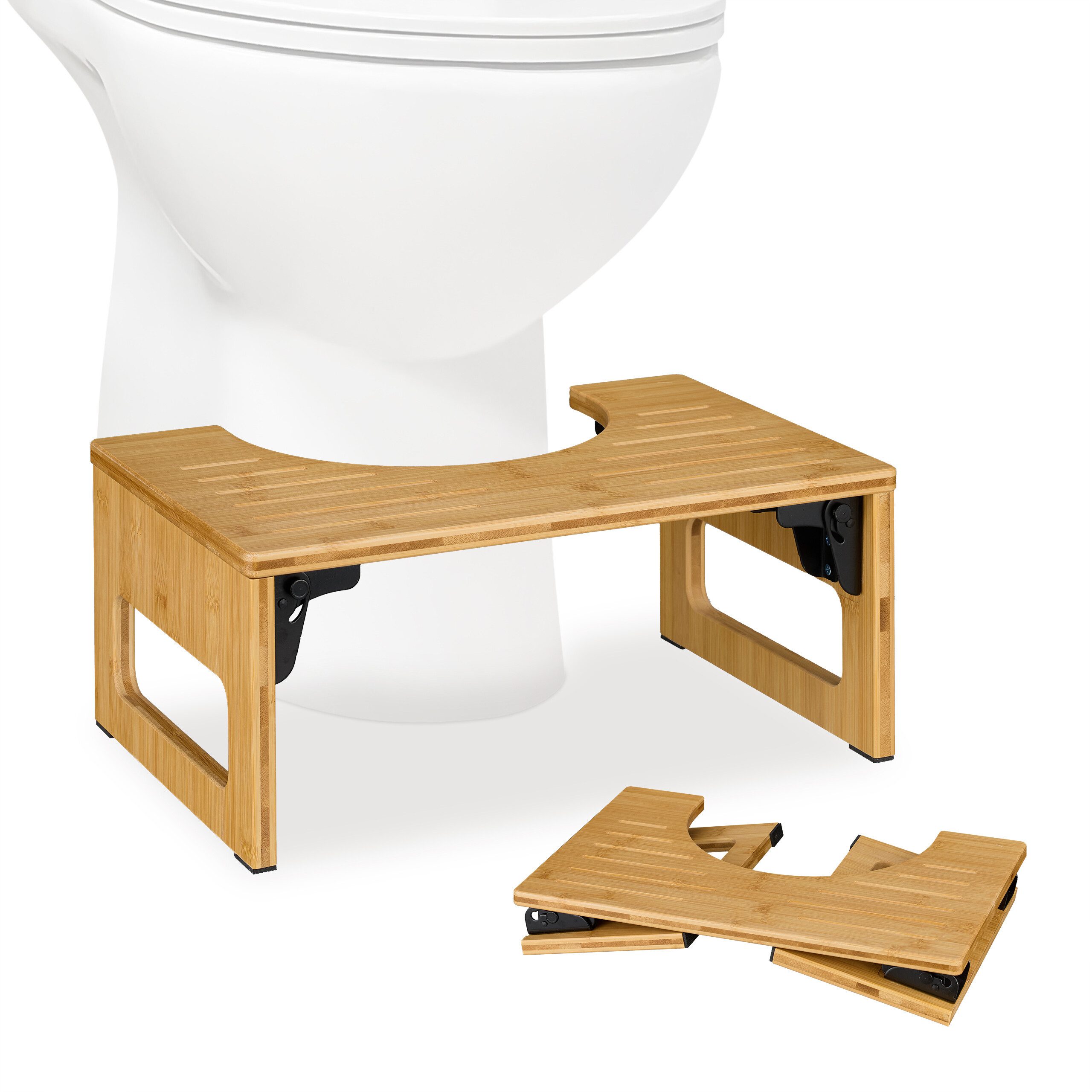 relaxdays Badhocker Klappbarer Toilettenhocker aus Bambus (1 St)