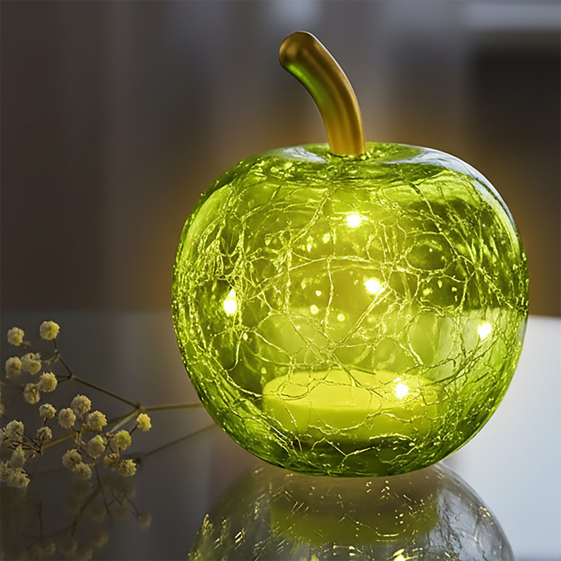 Spetebo LED Dekoobjekt, Ein-/Ausschalter, Timer, LED fest verbaut, warm weiß, Deko Frucht aus Crackle Glas beleuchtet Batterie betrieben