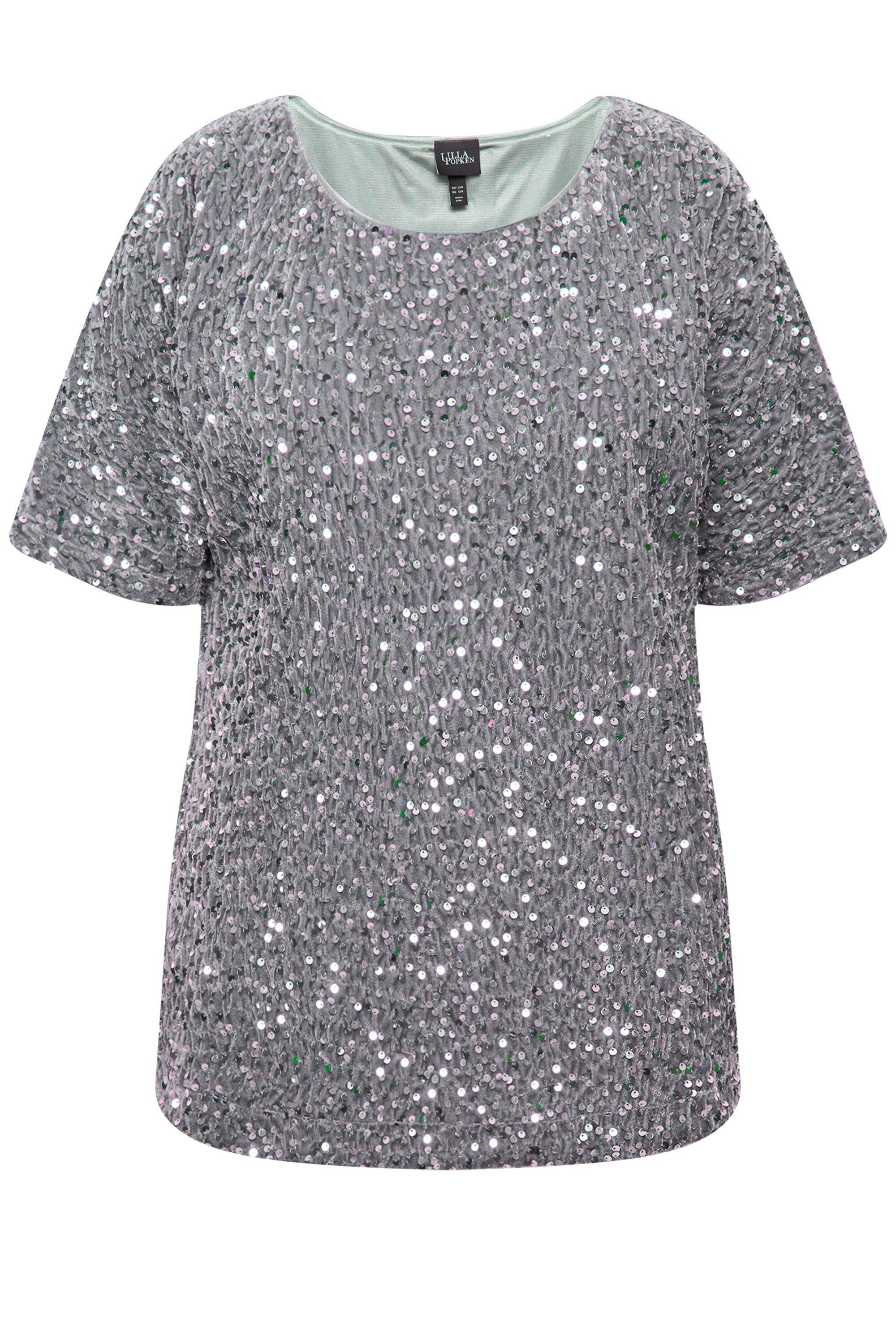 Ulla Popken T-Shirt Samtshirt Pailletten Rundhals Halbarm günstig online kaufen