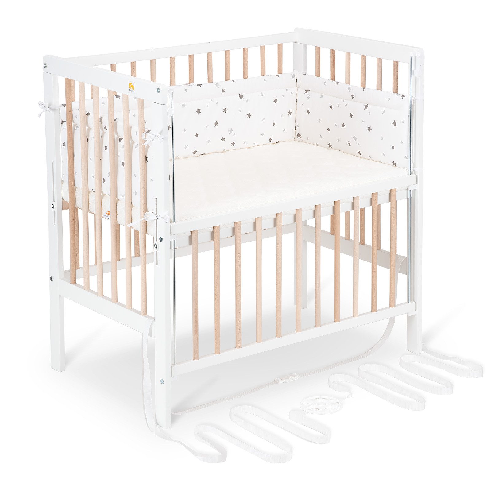 Beistellbett Flex weiß / natur, 90 x 55 cm Liegefläche