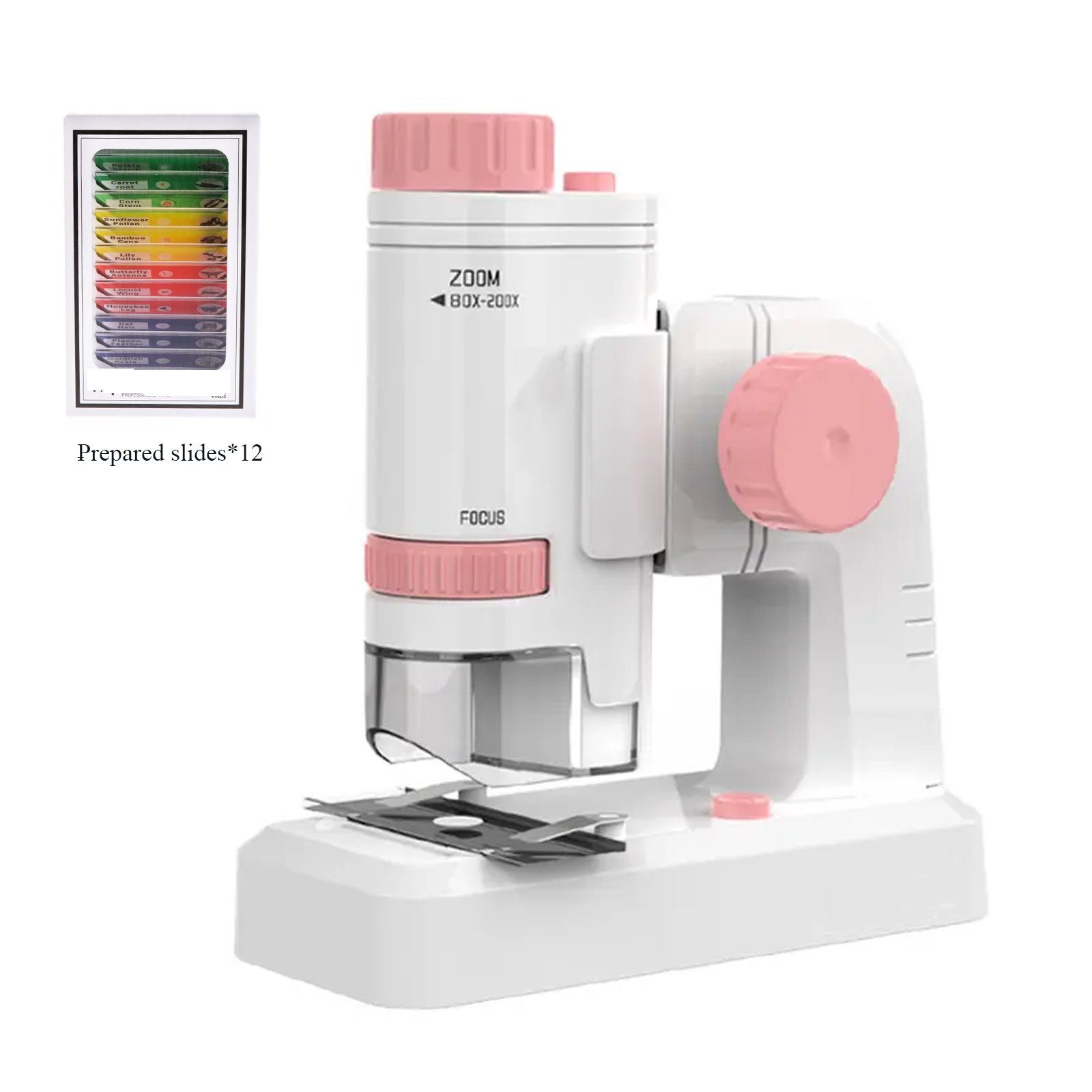 TWSOUL Tragbares Kindermikroskop Kindermikroskop (80x-200x, Kommt mit LED-Beleuchtung, 80-200-fache Vergrößerung)