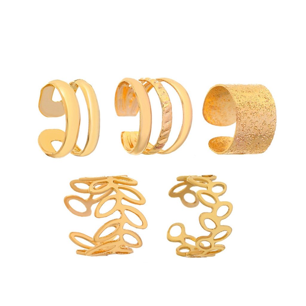 WowWoke Ohrstecker-Set Retro Ohrclips 5 C förmige Clips mehrlagiges Blatt Design Ohne Ohrloch (Set, 1-tlg., Stackbarer Ohrschmuck ohne Piercing), Retro Ohrschmu – Bild 3 von 5