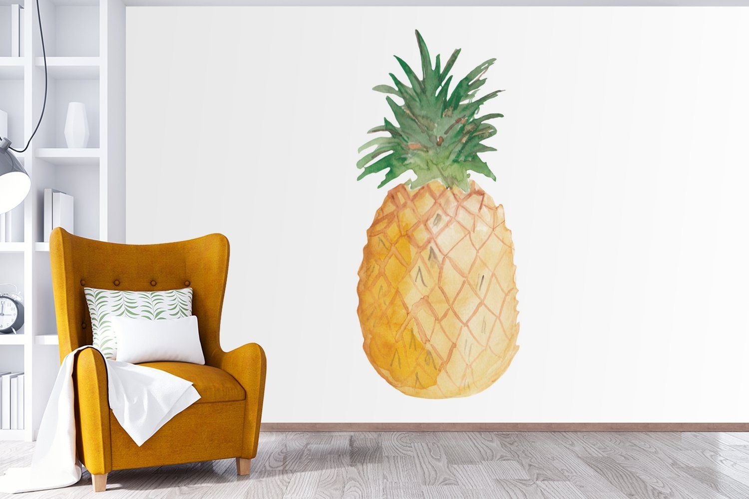 MuchoWow Fototapete St), Weiß, Kinderzimmer, Wohnzimmer, Matt, Vinyl bedruckt, Tapete Wallpaper Ananas für Schlafzimmer, Obst - - (6