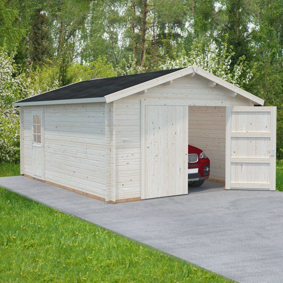 Finn Art Blockhaus Garage 5 aus naturbelassen, mit Holz Holzgarage Einzelgarage Holztor Aktion