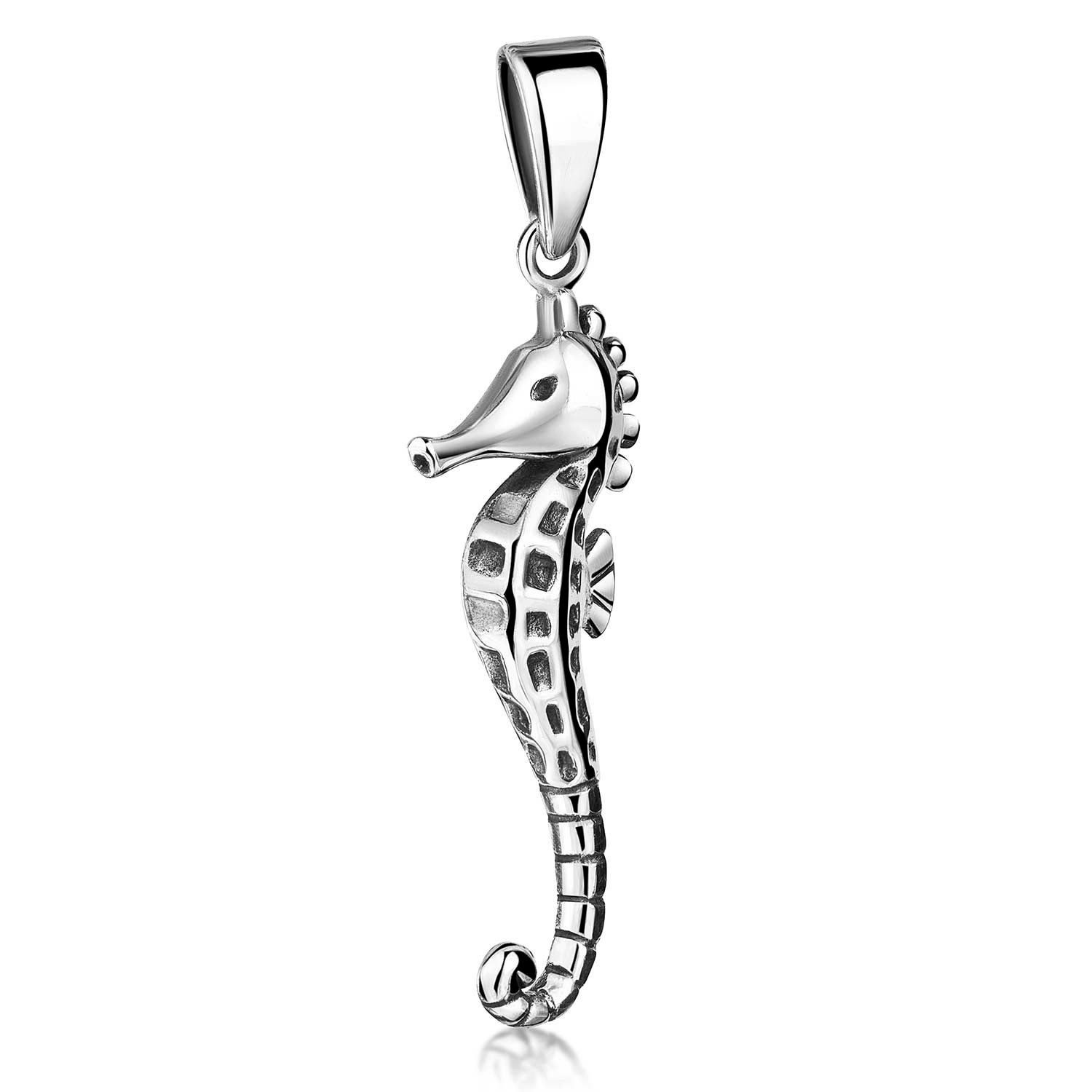 Materia Kettenanhänger Unisex Seepferdchen Seahorse Hippocampus antik KA-328, 925 Sterling Silber, oxidiert