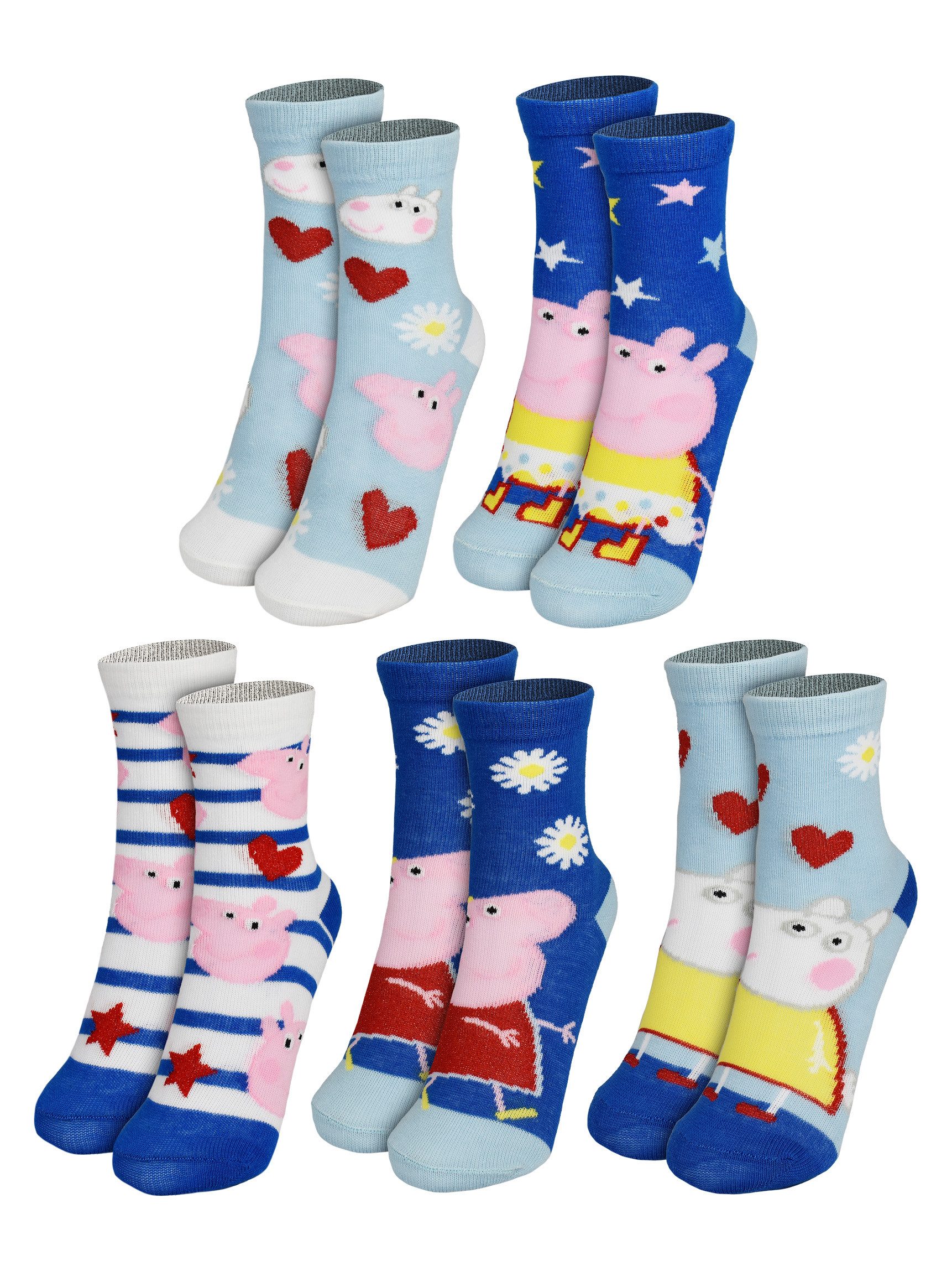 United Labels® Socken Peppa Wutz Socken für Mädchen Sneaker Söckchen Blau (5er Pack)