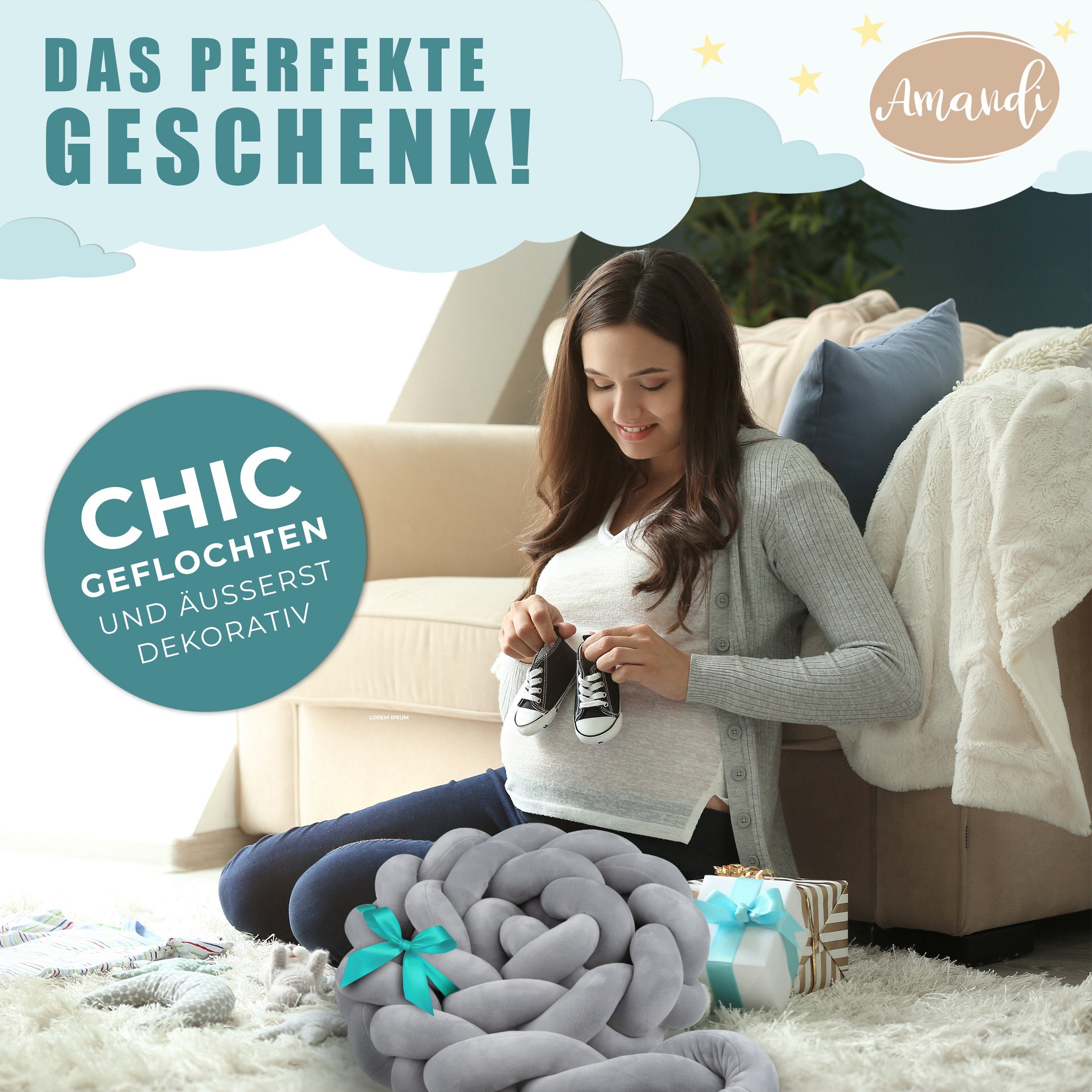 Amandi Bettnestchen - Bettschlange - 2m Bettumrandung fürs Babybett - laborgeprüft, - Babynest geflochten - Sichere Bettumrandung – Bild 5 von 5