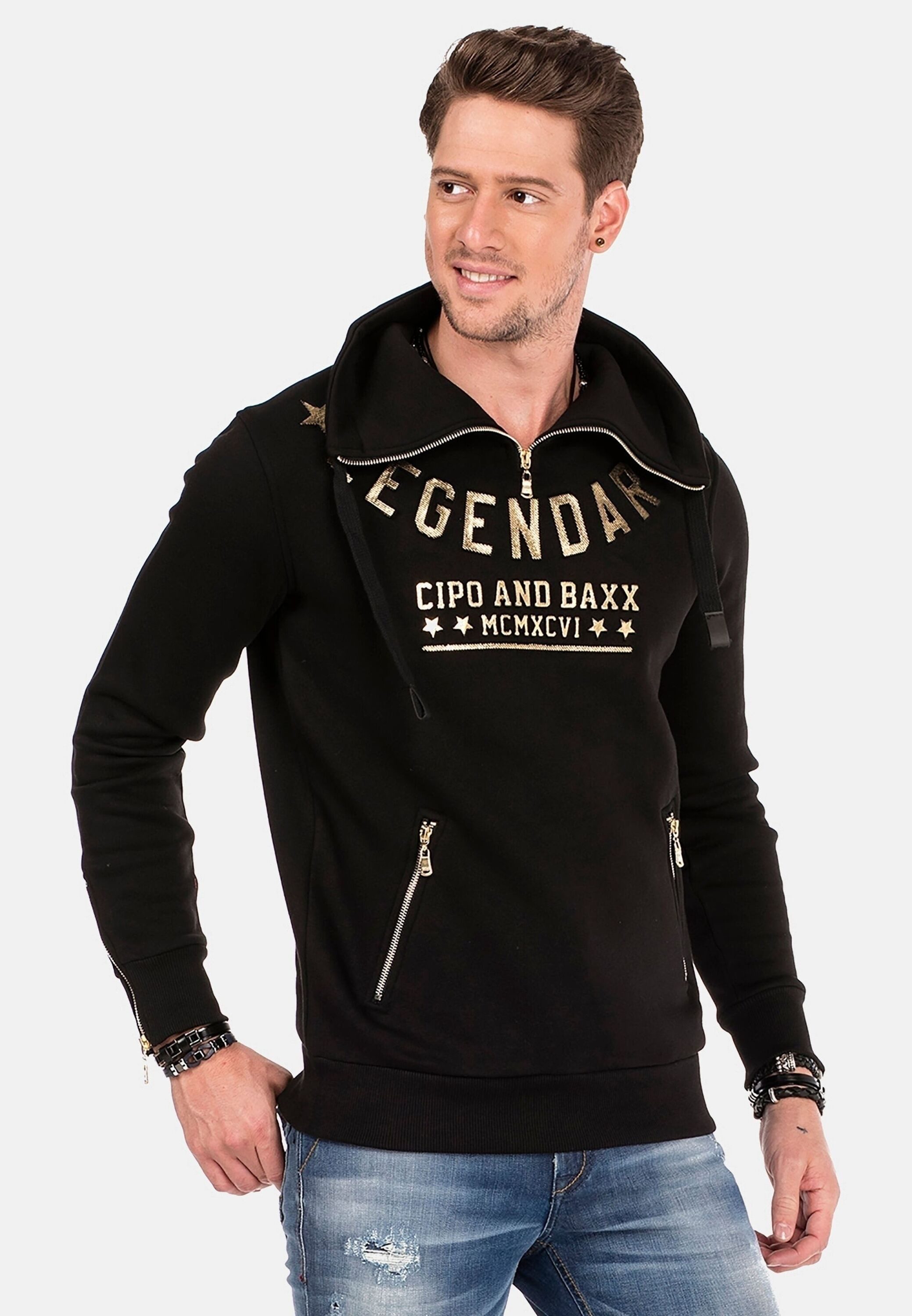 Cipo & Baxx Sweatshirt Sweatshirts (1-tlg) mit Zipper-Kragen und 3D-Schriftzügen, CL-234