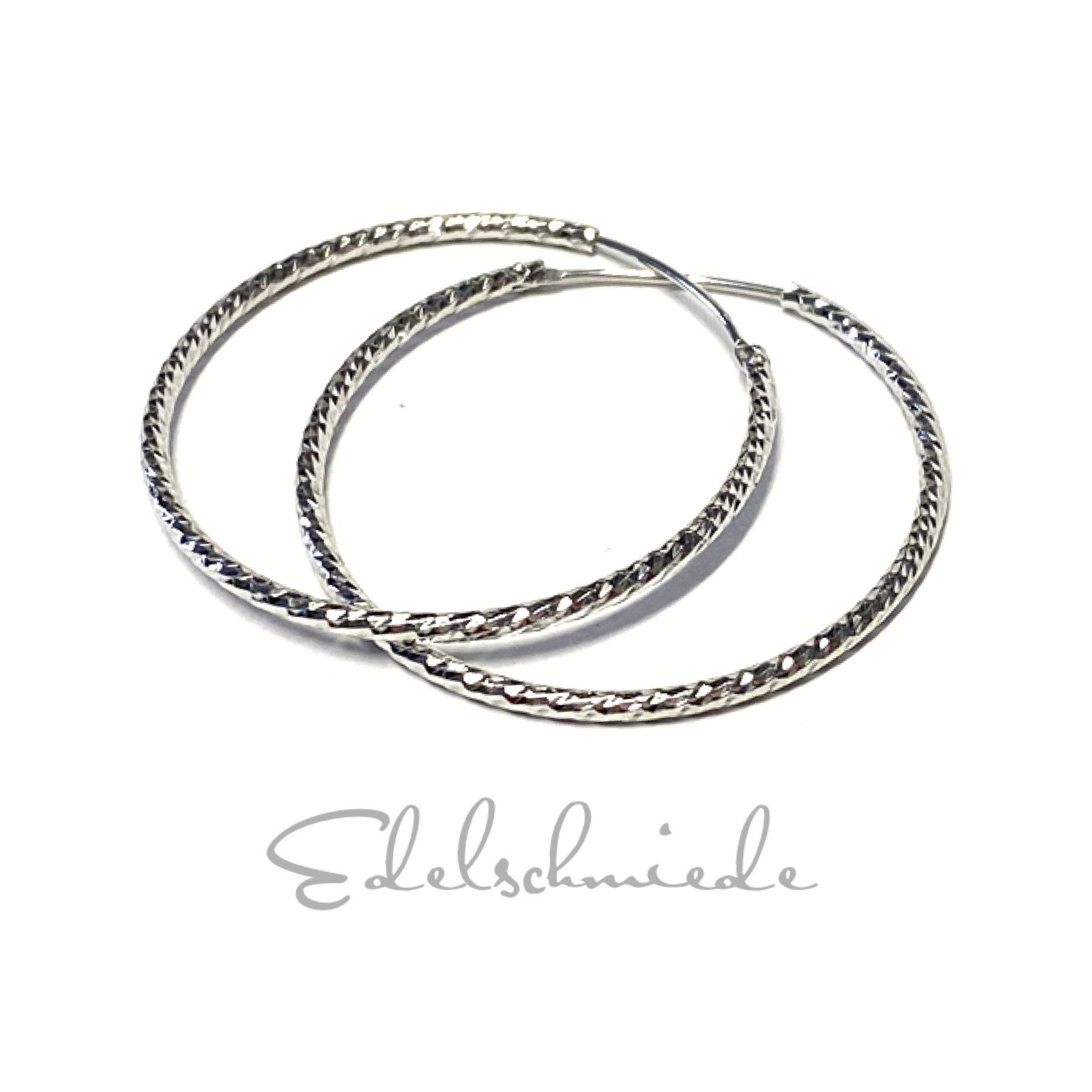 Edelschmiede925 Paar Creolen Ohrring 925 Silber rhodiniert diamantiert Creole 40mm