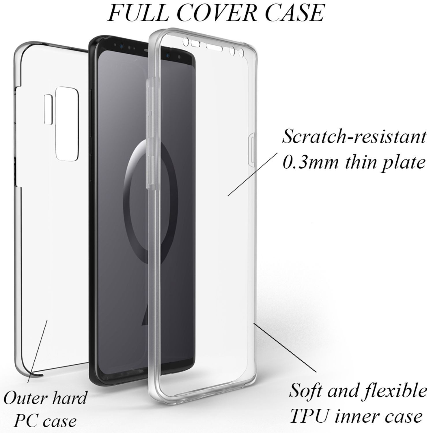 Nalia Smartphone-Hülle Samsung Galaxy S9 Plus 15,7 cm (6,2 Zoll), Klare 360 Grad Hülle / Rundumschutz / Transparent / Displayschutz Case