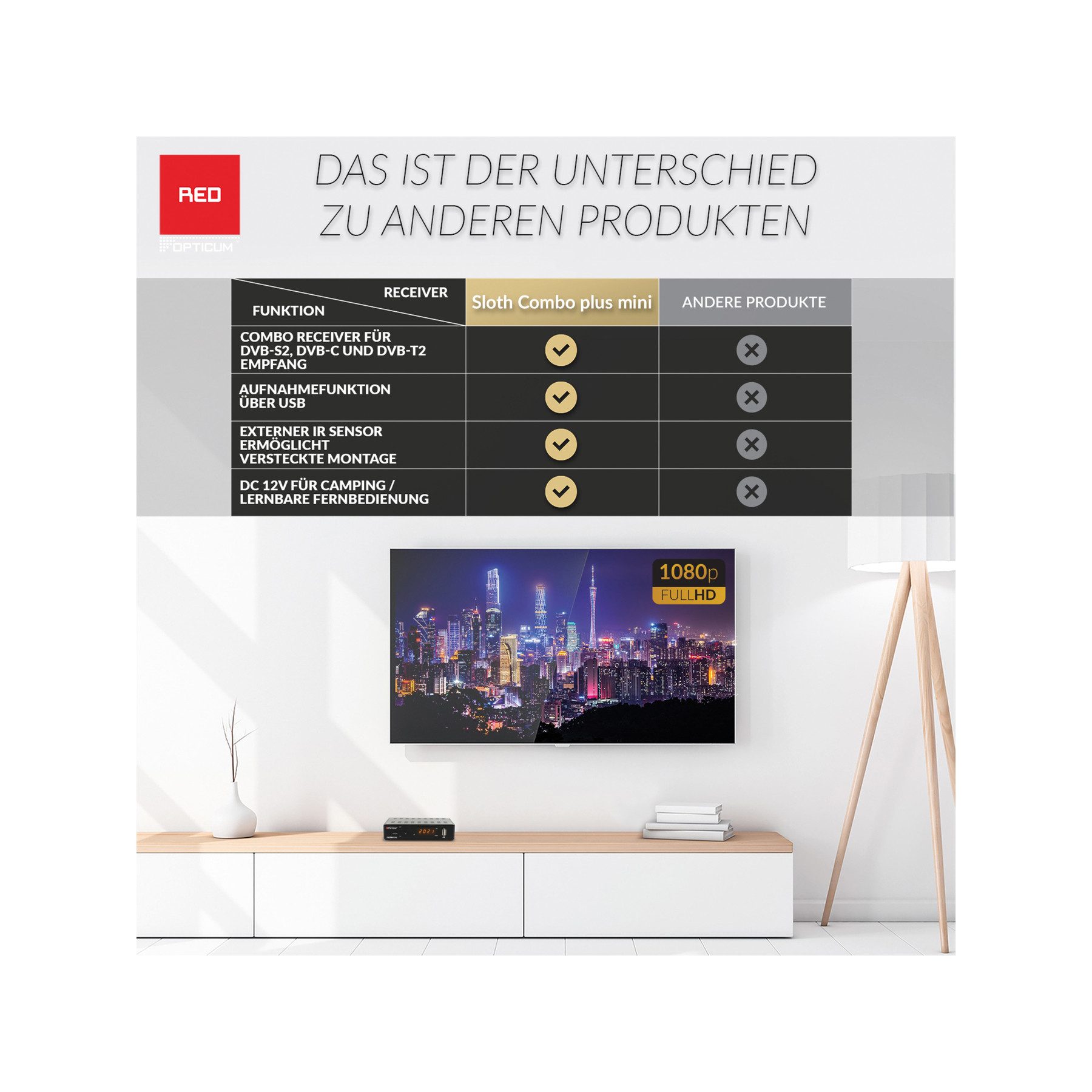 RED OPTICUM RED OPTICUM SAT-Receiver Sloth Combo plus mini Kombigerät