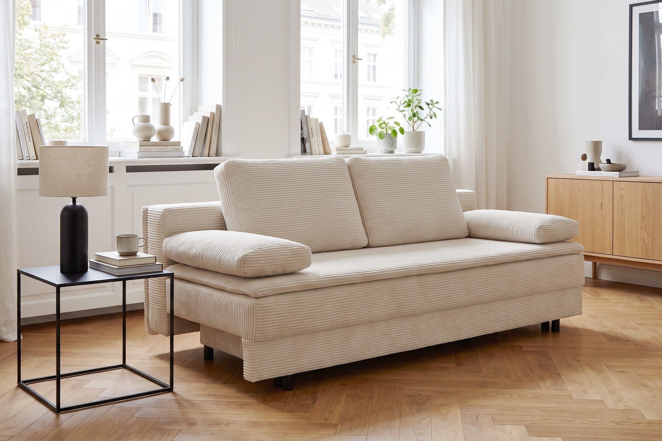 OTTO home Schlafsofa JANNIKO Cord, Breite: 193 cm, Liegefläche 124x193 cm, softer Cord, mit Bettfunktion & Bettkasten